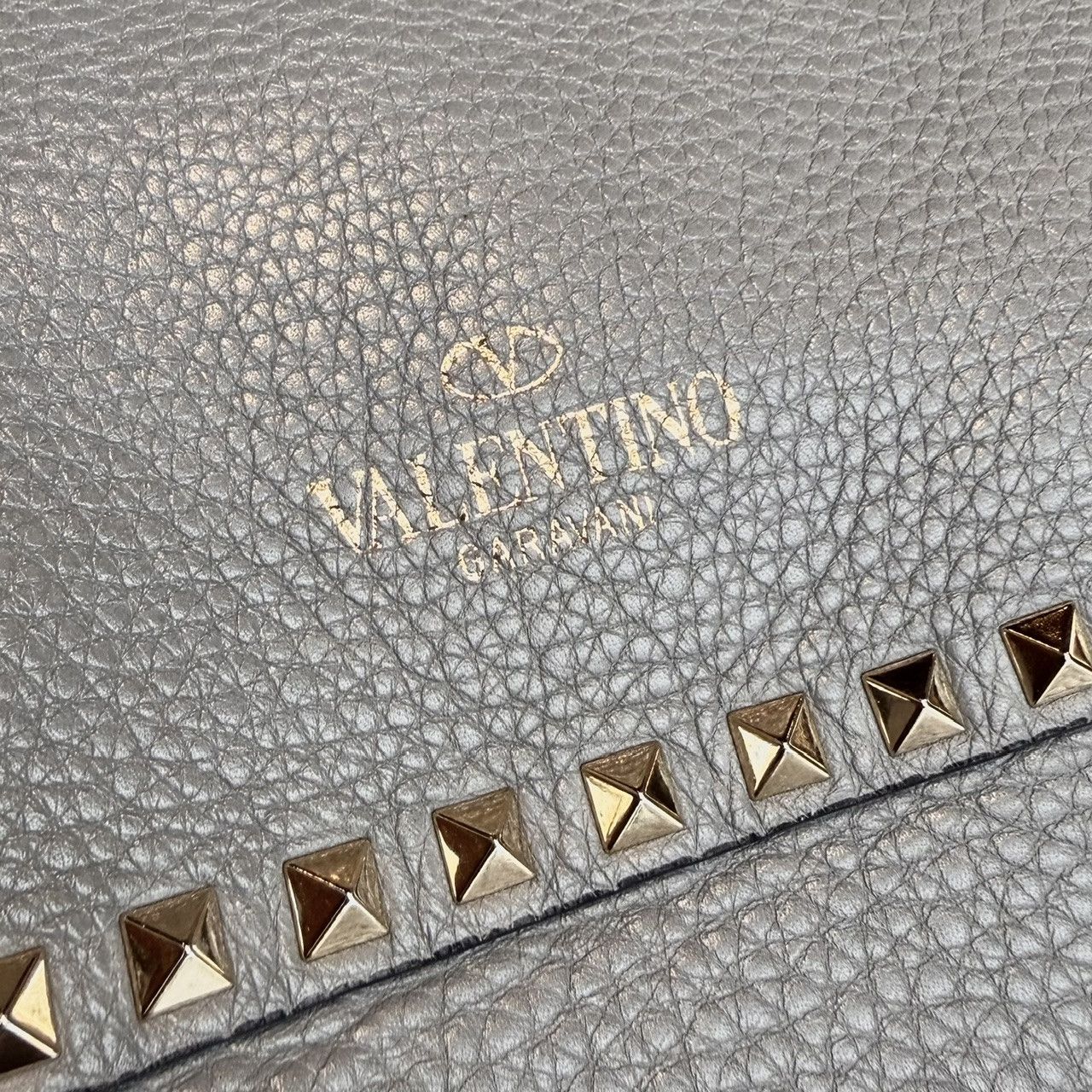 Valentino Valentino Grey Leather Rockstud Medium Shopping Tote Size ONE SIZE - 16 Thumbnail