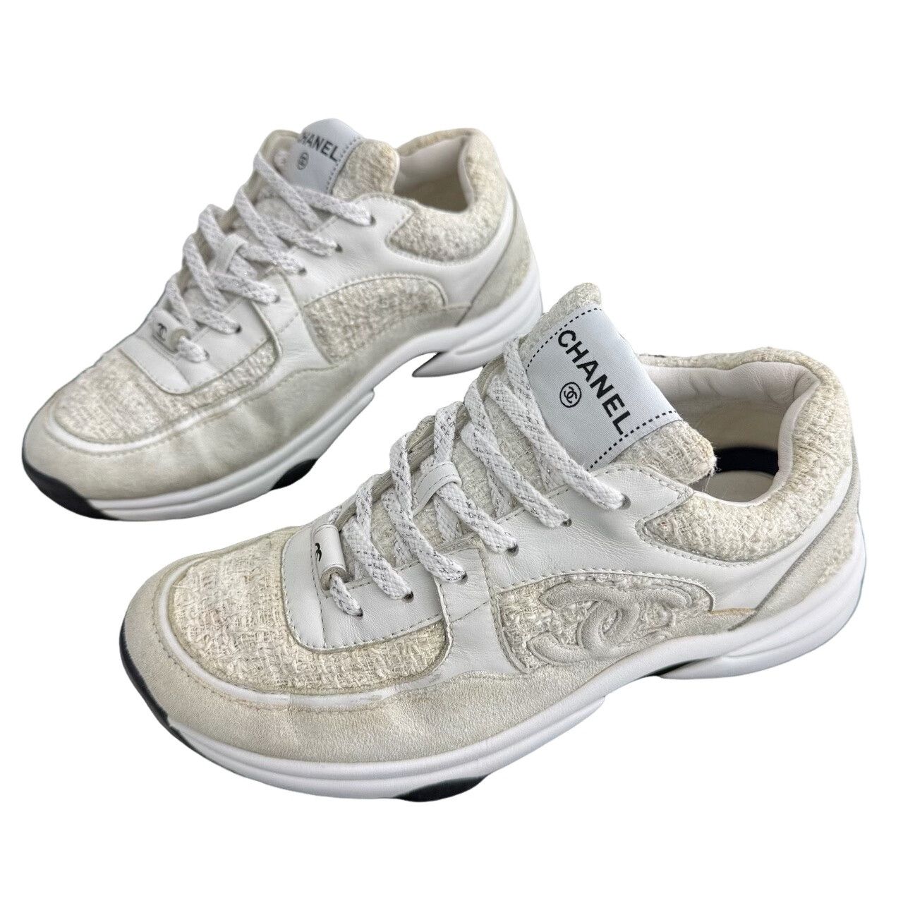Chanel Chanel Tweed Leather Low-Top Sneakers Size 38 Size US 7 / IT 37 - 1 Thumbnail