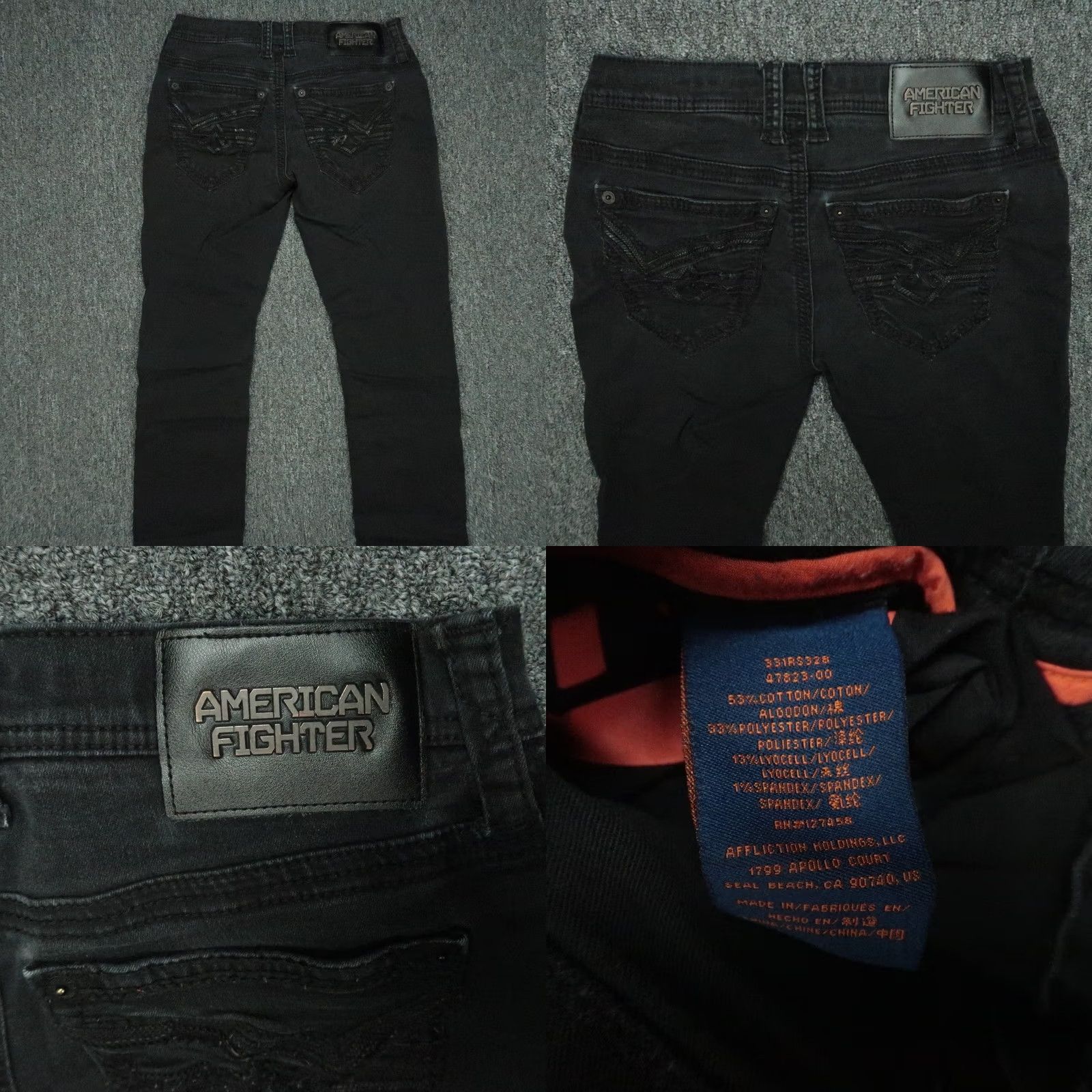 Vintage American Fighter Jeans Mens 30x32 Black Striped Stretch Denim Size US 30 / EU 46 - 8 Thumbnail