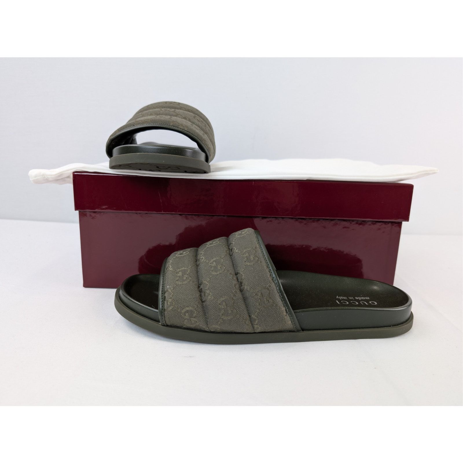 Gucci o1rshd1 Men's Padded mules with GG pattern Slippers in Olive Size US 9.5 / EU 42-43 - 16 Thumbnail