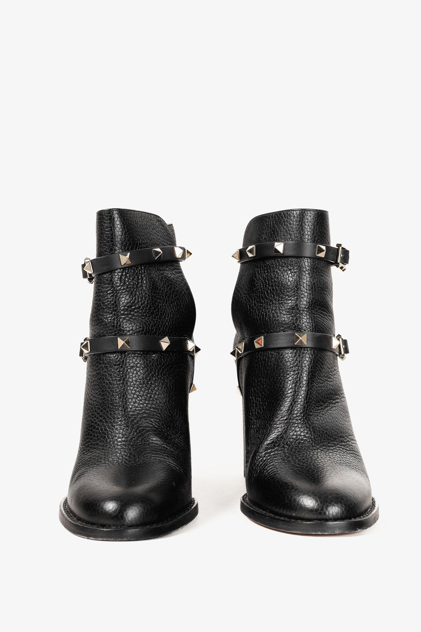 Valentino Valentino Garavani Rockstud Pebbled Leather Ankle Boots Size US 9 / IT 39 - 2 Thumbnail