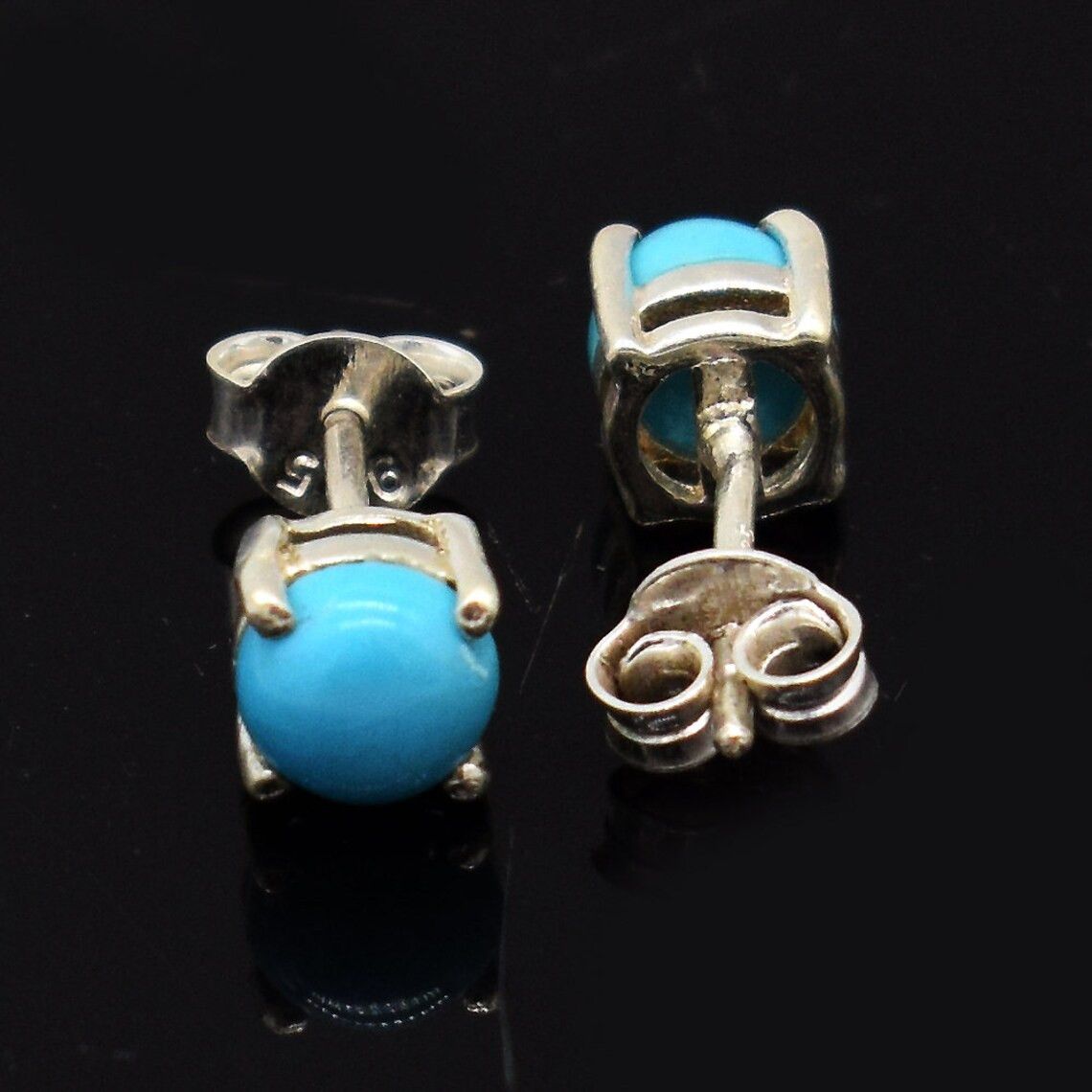 Handmade Arizona Turquoise Stud Earrings Sterling Silver, Round (6mm) Size ONE SIZE - 2 Thumbnail