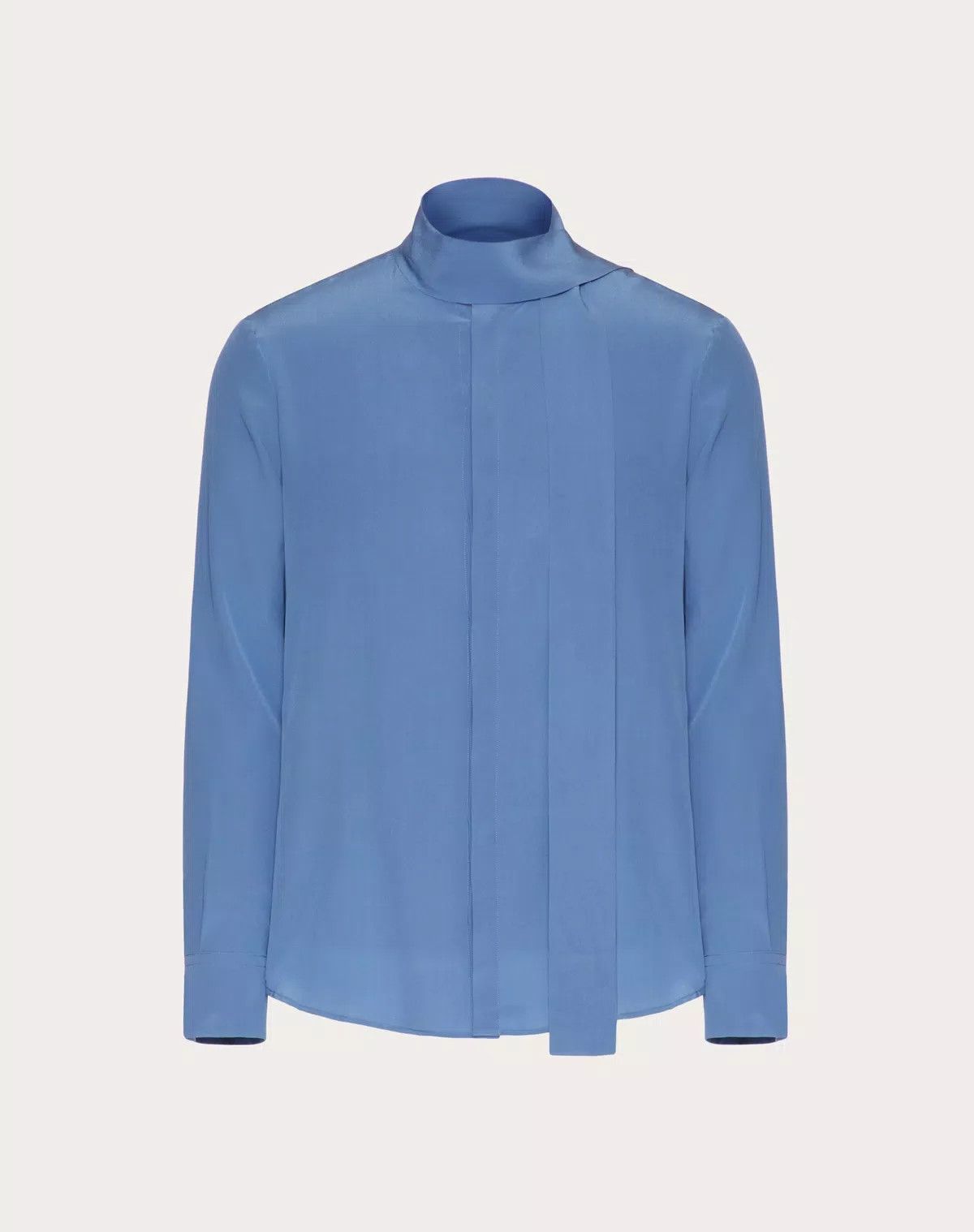 Valentino oc11z0625 Washed Silk Shirt With Neck Tie in Sky Blue Size US S / EU 44-46 / 1 - 1 Thumbnail
