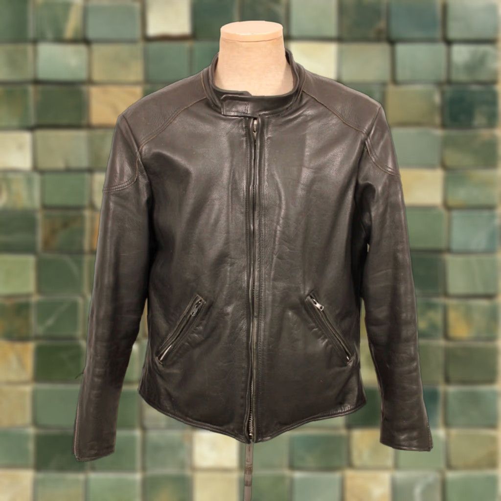 Vintage Eric Hodges Leather Racer Jacket Men's 90s Black M 1990s Motorcycle Vintage Mens Leather Jacket Size US M / EU 48-50 / 2 - 1 Thumbnail