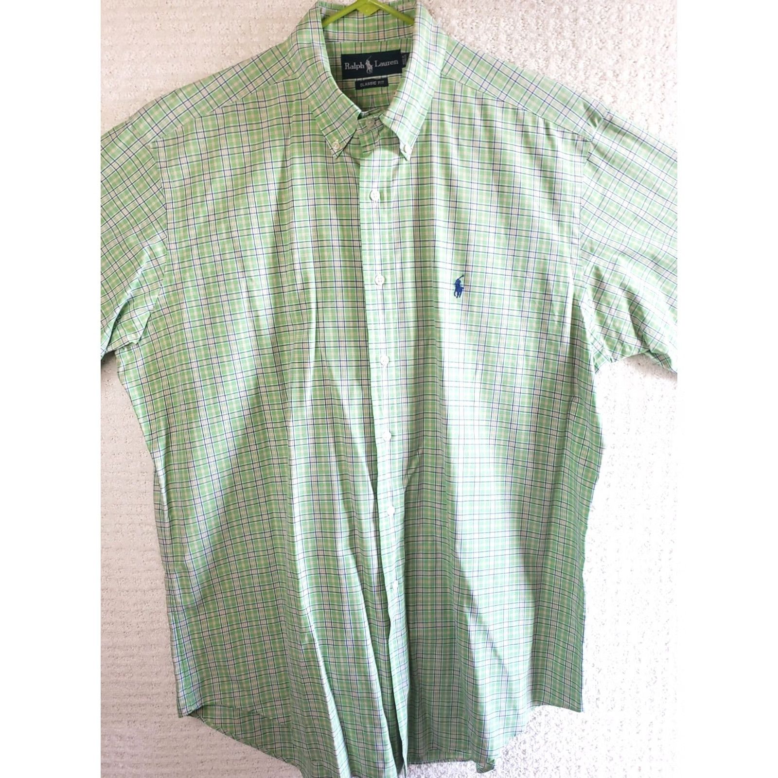 Ralph Lauren Ralph Lauren Men's L Custom Fit Green Plaid Short Sleeve Button-Up Cotton Shirt Size US L / EU 52-54 / 3 - 2 Thumbnail