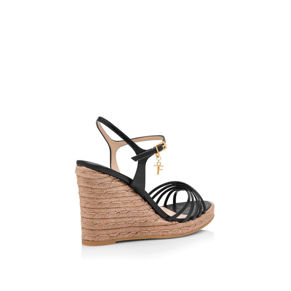 Tom Ford o1loc1c0925 W3495 Leather Cabana Wedge Espadrille in Black Size US 11 / IT 41 - 3 Thumbnail