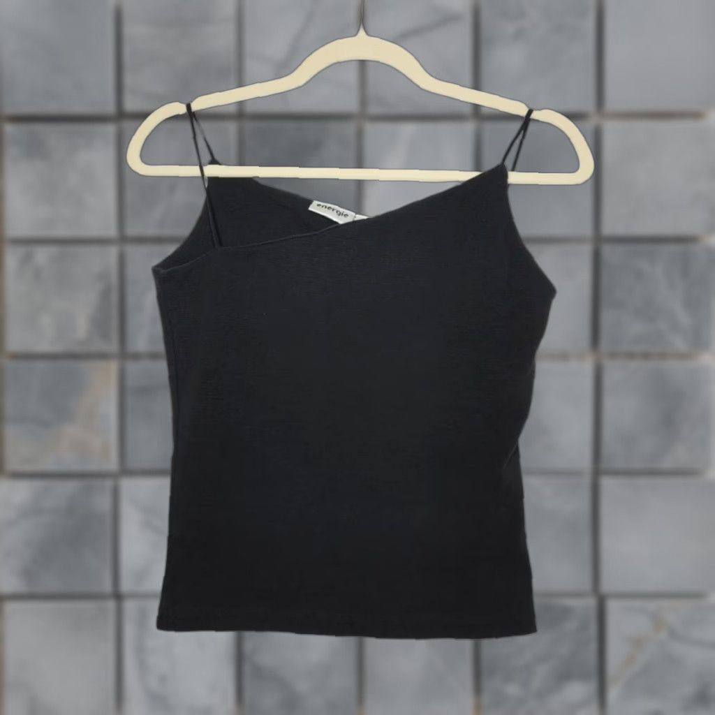 Energie VINTAGE Energie Asymmetrical Top Cami Tank Black L Women Tank Top Criss Cross Slender 90s 2000s Womens Size L / US 10 / IT 46 - 1 Thumbnail