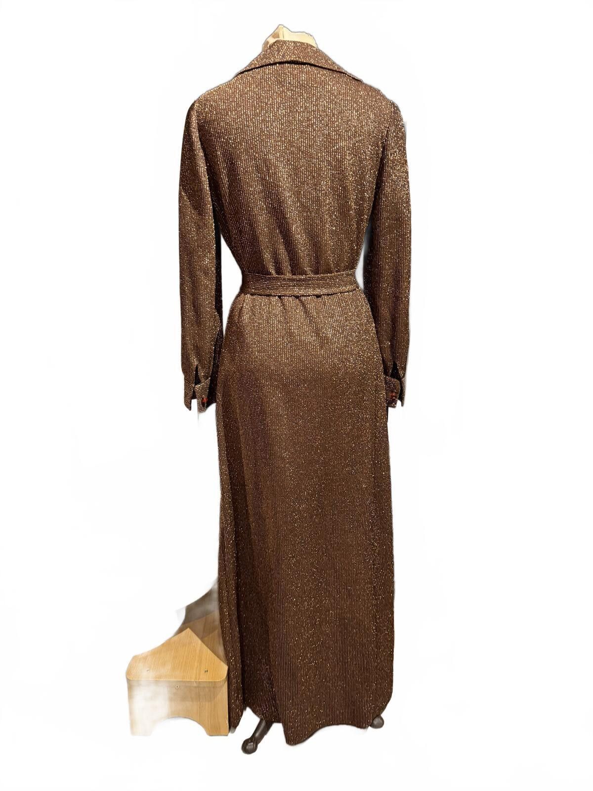 Danton Dalton Vintage 70s Brown Metallic Knit Button-Up Maxi Dress Size S / US 4 / IT 40 - 3 Thumbnail