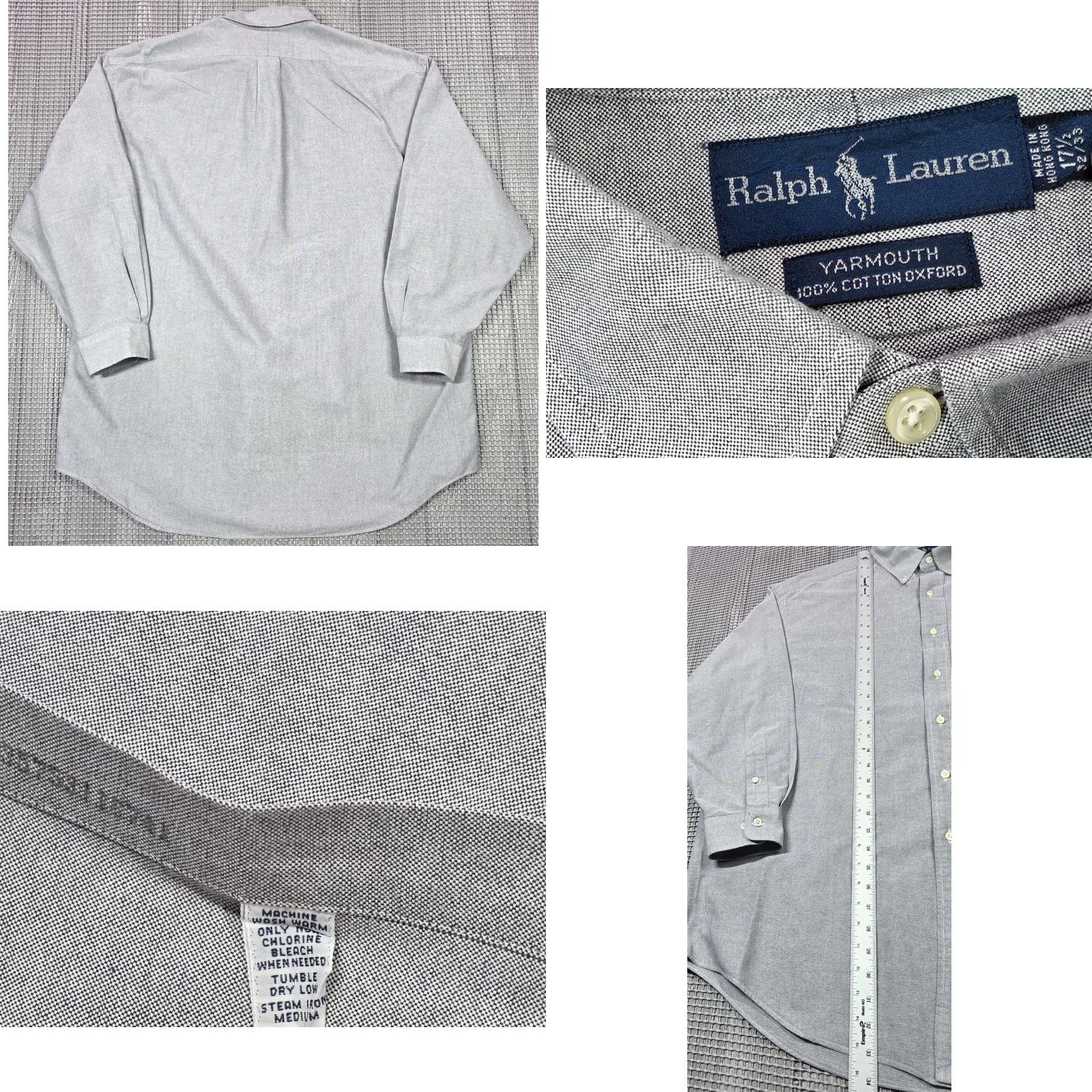 Polo Ralph Lauren VTG Polo Ralph Lauren Men Button-Up Gray 17.5-32/33 Oxford Long Sleeve OCBD, 100% Cotton, Solid, Classic, Preppy, Workwear, 90s, Designer - Mens Size US XXL / EU 58 / 5 - 8 Thumbnail
