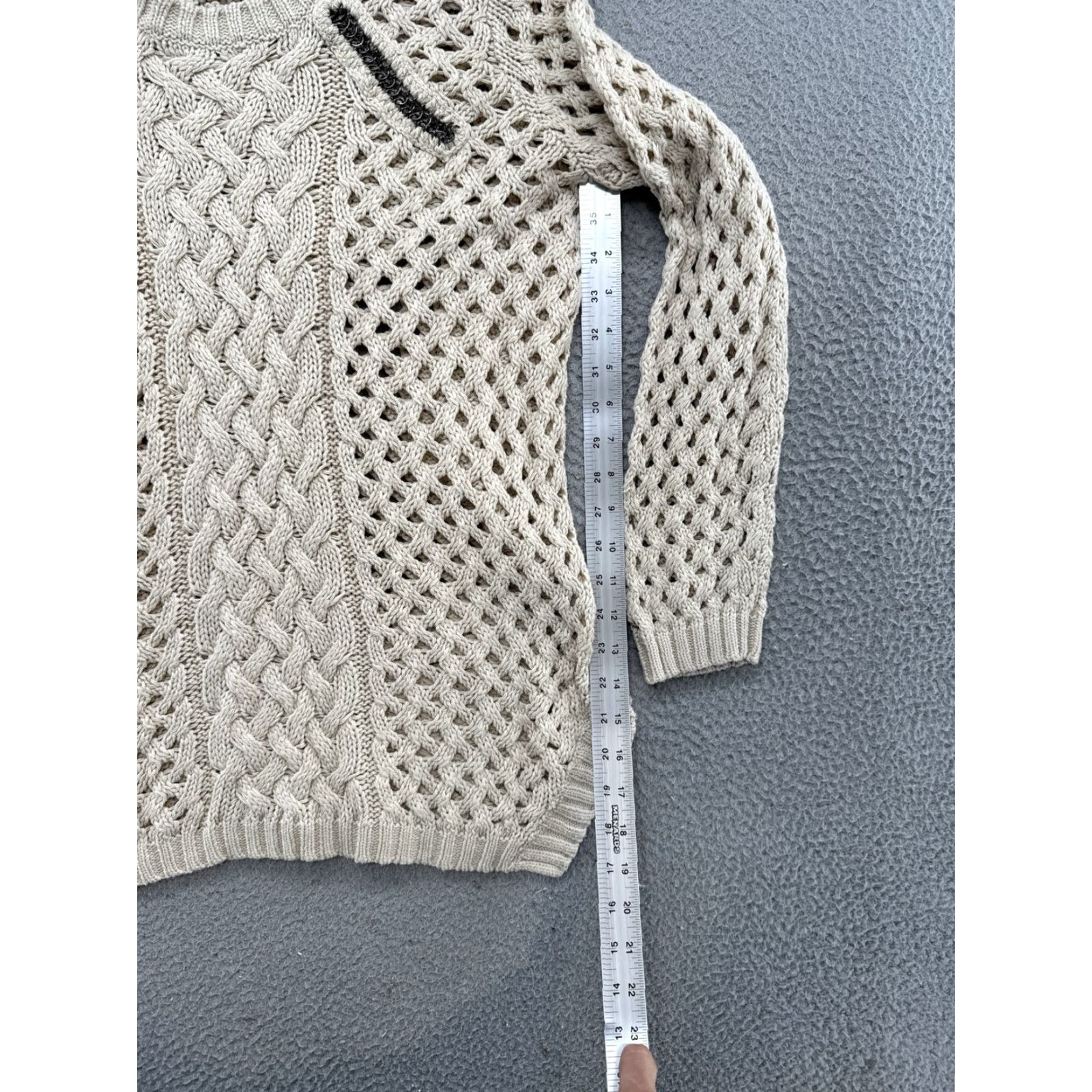 Vintage Tribal Jeans Womens Beige Open-Knit Embellished Long Sleeve Pullover Sweater Size L Size L / US 10 / IT 46 - 5 Thumbnail