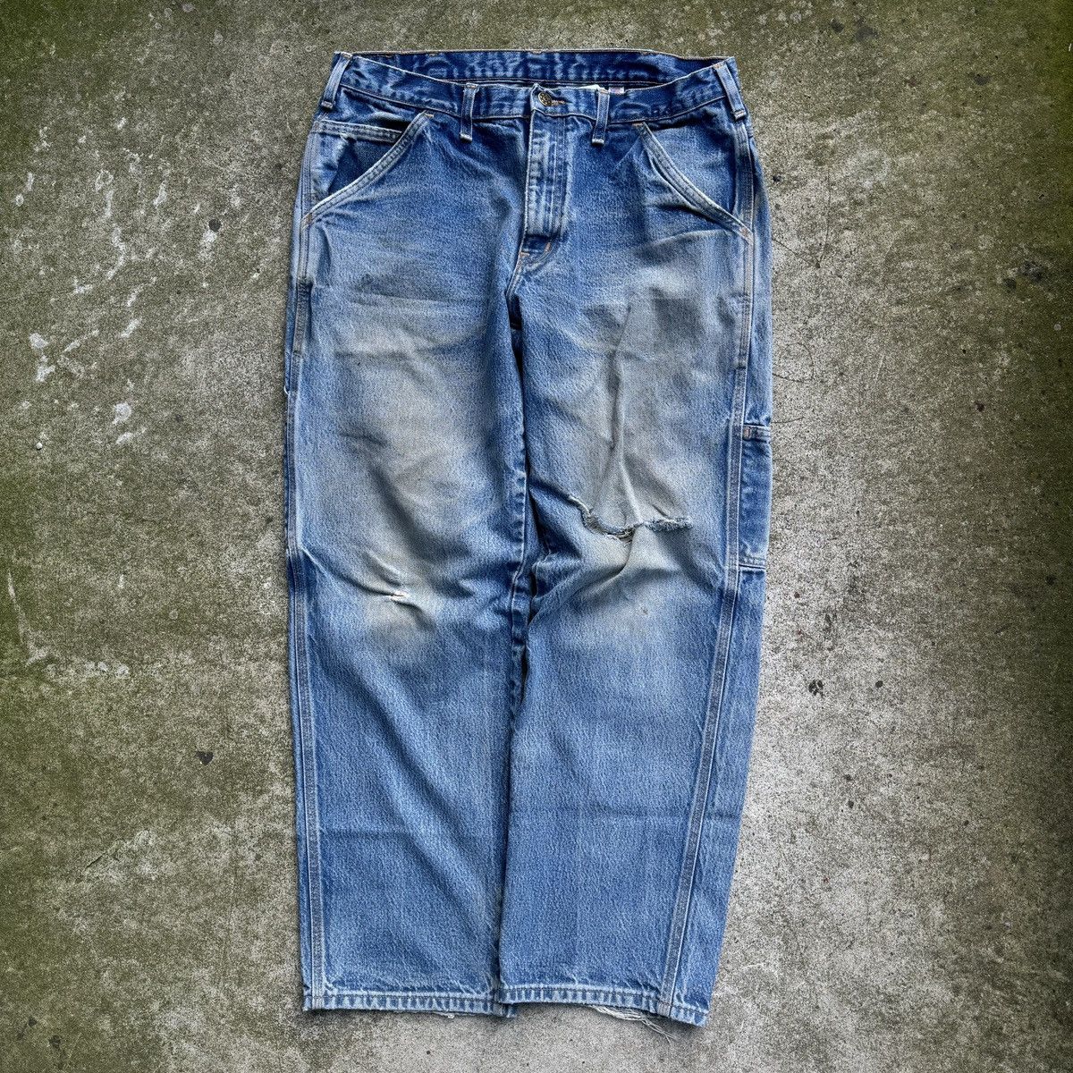 Sun Faded Thrashed Workwear Jeans ERD Grunge Distressed