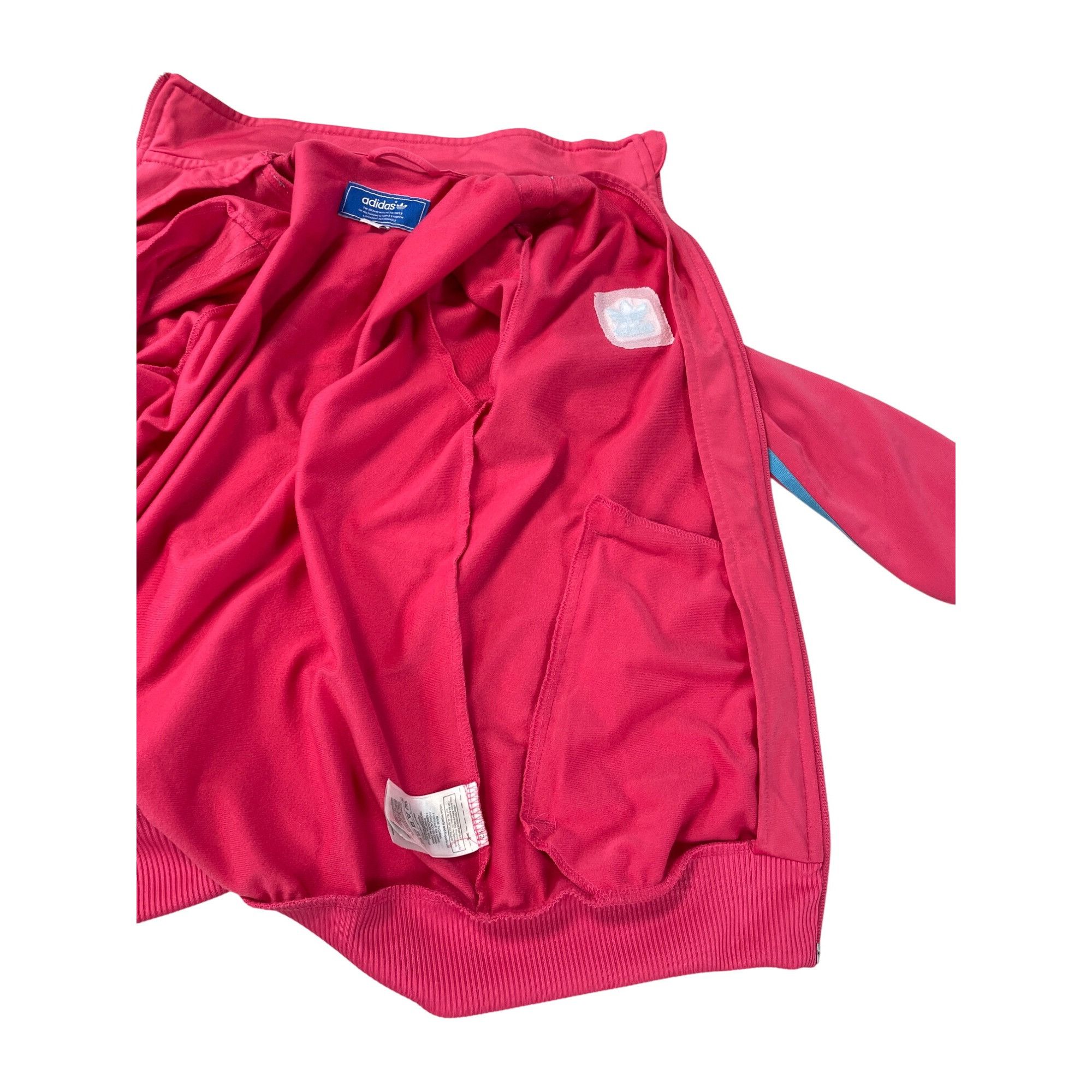 Adidas Adidas Womens Pink Track Jacket With Blue Stripes Size L SKU Size L / US 10 / IT 46 - 16 Thumbnail
