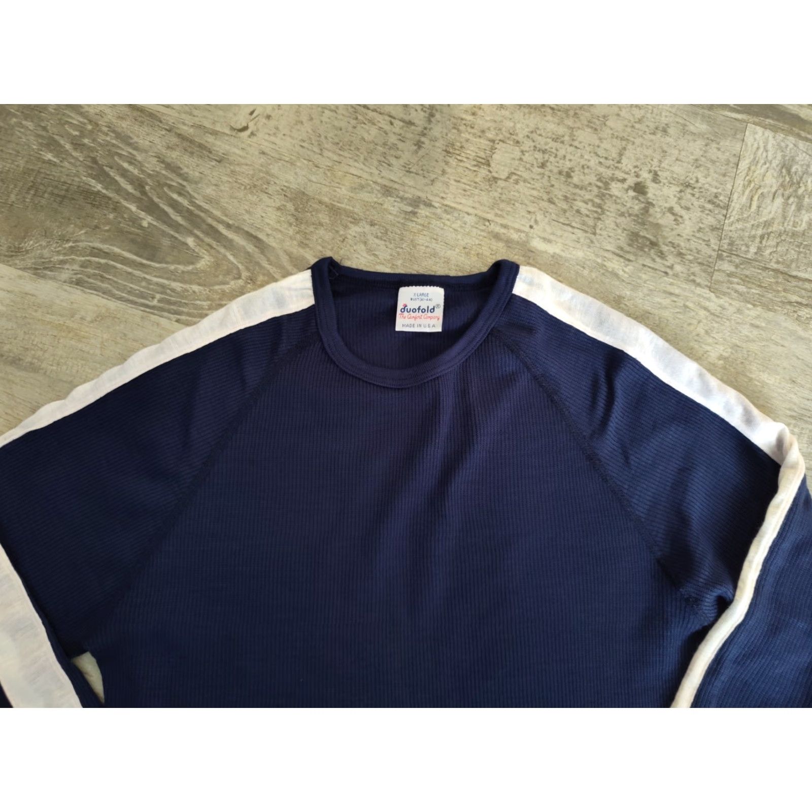 Layer 8 VINTAGE Duofold Shirt Slim XL Blue Striped Thermal Waffle Knit 90s 80s Womens USA Size XL / US 12-14 / IT 48-50 - 3 Thumbnail