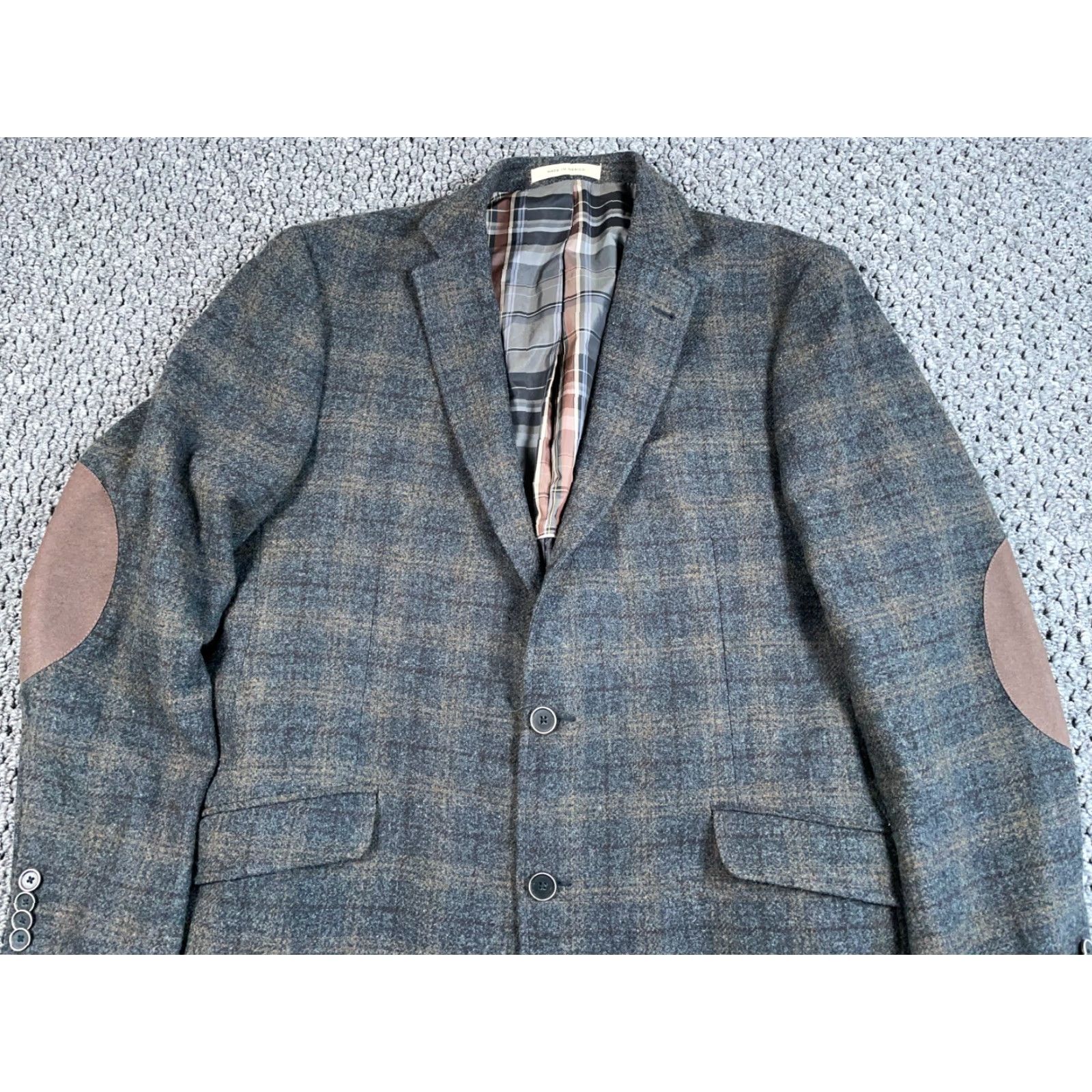 Joseph Abboud VINTAGE Joseph Abboud Glen Plaid Blazer Jacket Mens 44 Long Brown Elbow Patches Slim Size 44R - 5 Thumbnail