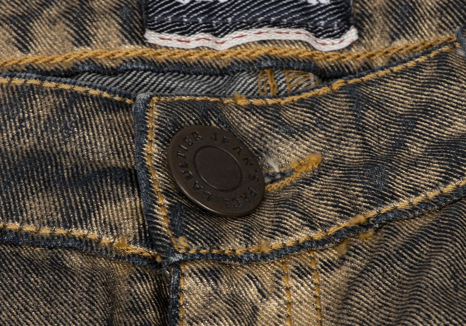 Jean Paul Gaultier Gold Paint Studded Zip Hem Denim in Indigo Gold 30 Size US 30 / EU 46 - 7 Thumbnail