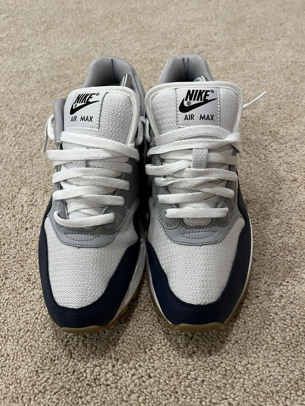 image of Nike By You Id Navy Gum Air Max 1 Shoes in Blue, Men's (Size 9.5)