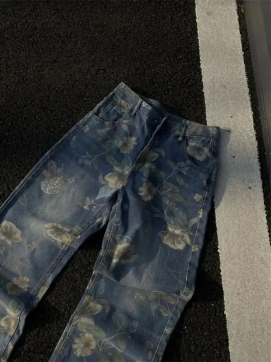 Japanese Brand Retro straight leg casual printed jeans Size US 30 / EU 46 - 4 Thumbnail