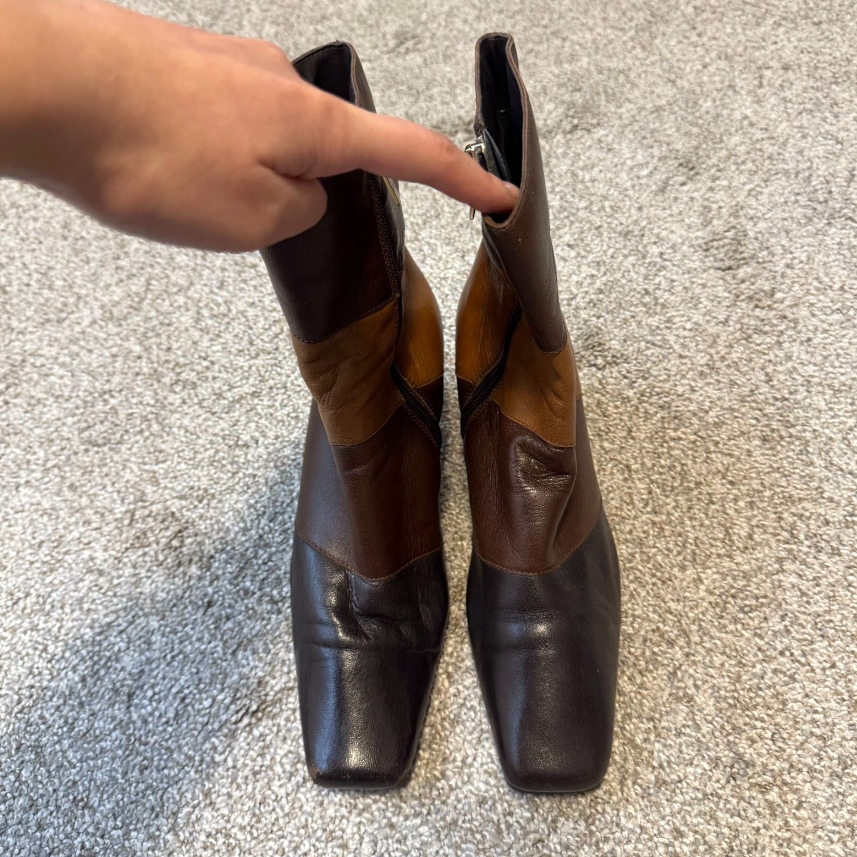 Vintage Y2K Vintage Leather Square Toe Ankle Boots 8 Brown Patchwork 70s Block Heel Size US 8 / IT 38 - 3 Thumbnail