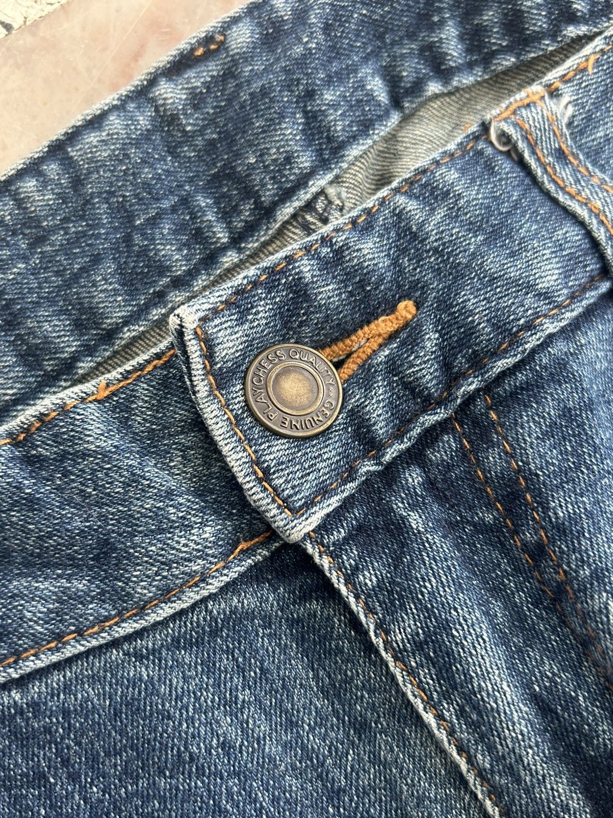 Japanese Brand Playchess Japan Flare Denim Floral Embroidered Vintage Jeans Size 29" - 7 Thumbnail