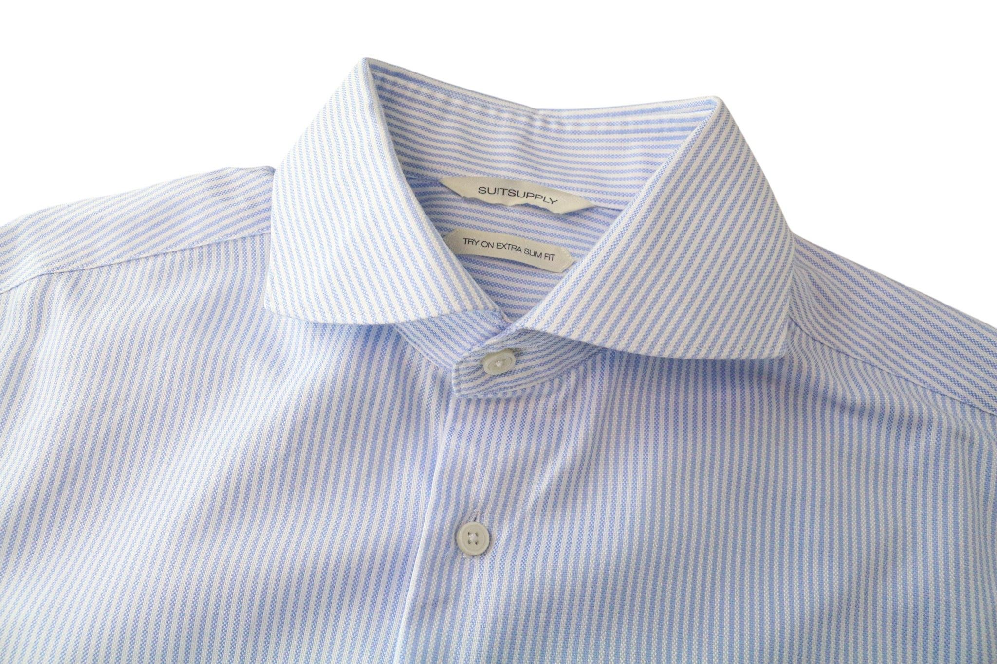 Suitsupply 39L/15 1/2L Extra Slim Blue Cotton Stripe Shirt 79366 Size 38R - 9 Thumbnail