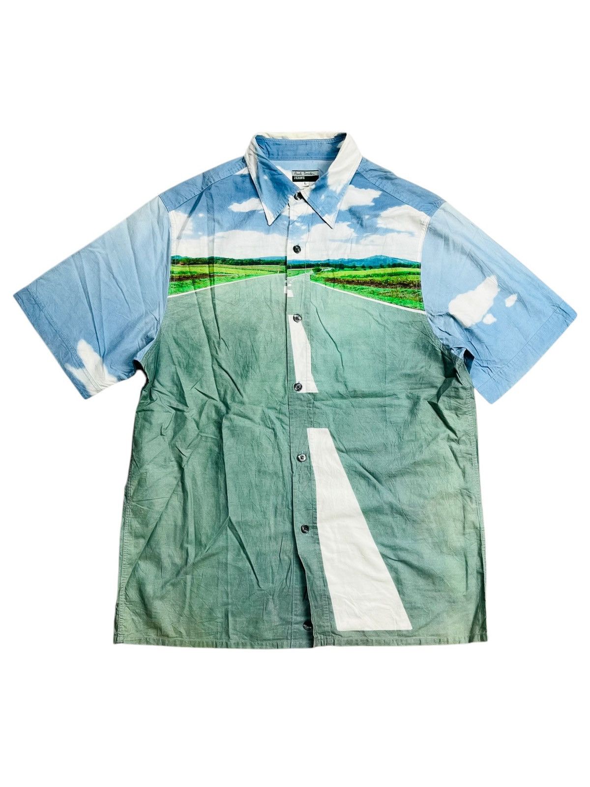 Japanese Brand 2000s Paul Smith - Cloud & Road Button Shirt Size US M / EU 48-50 / 2 - 1 Thumbnail