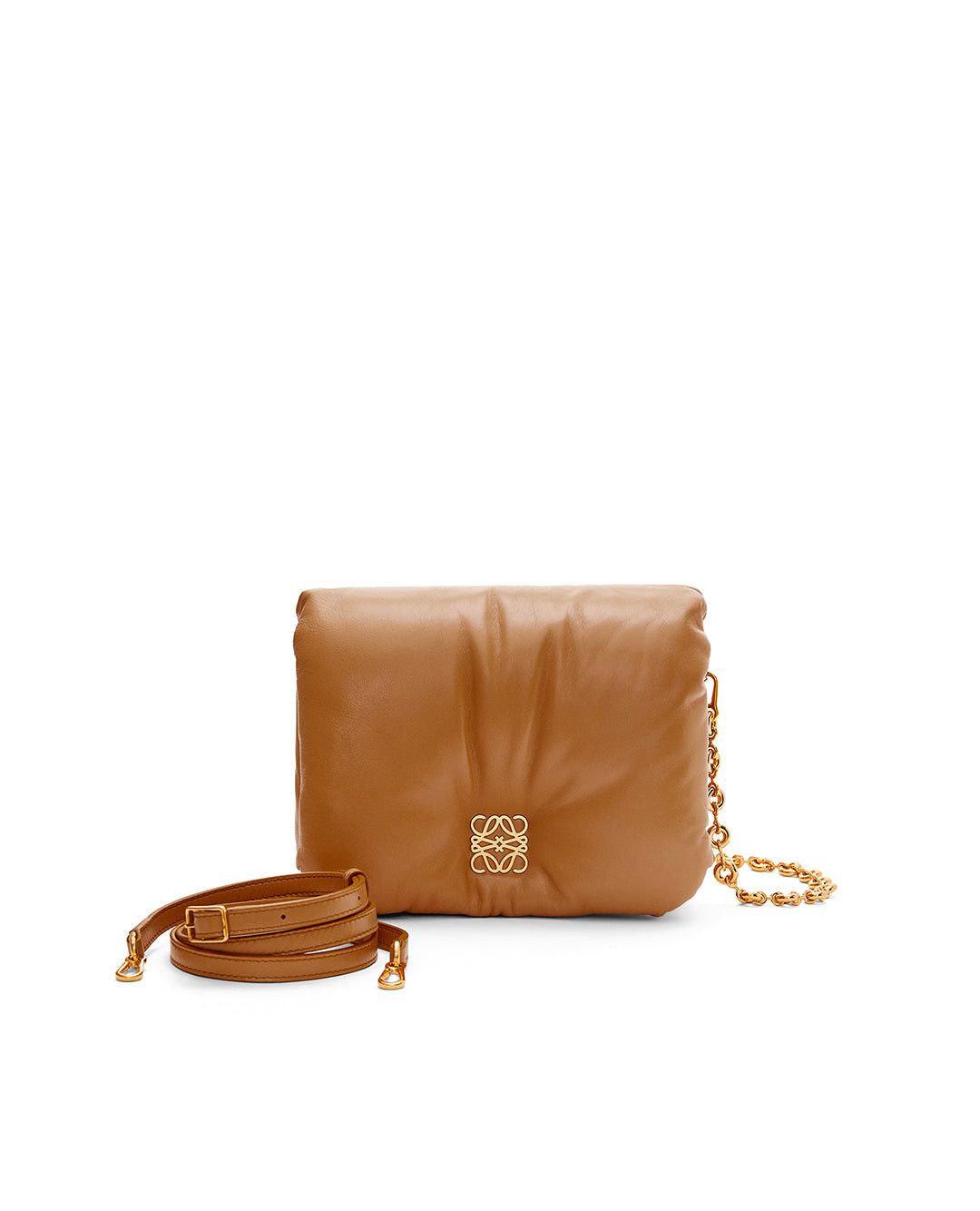 image of Loewe Goya Puffer Leather Cross Body Bag in Brown, Women's