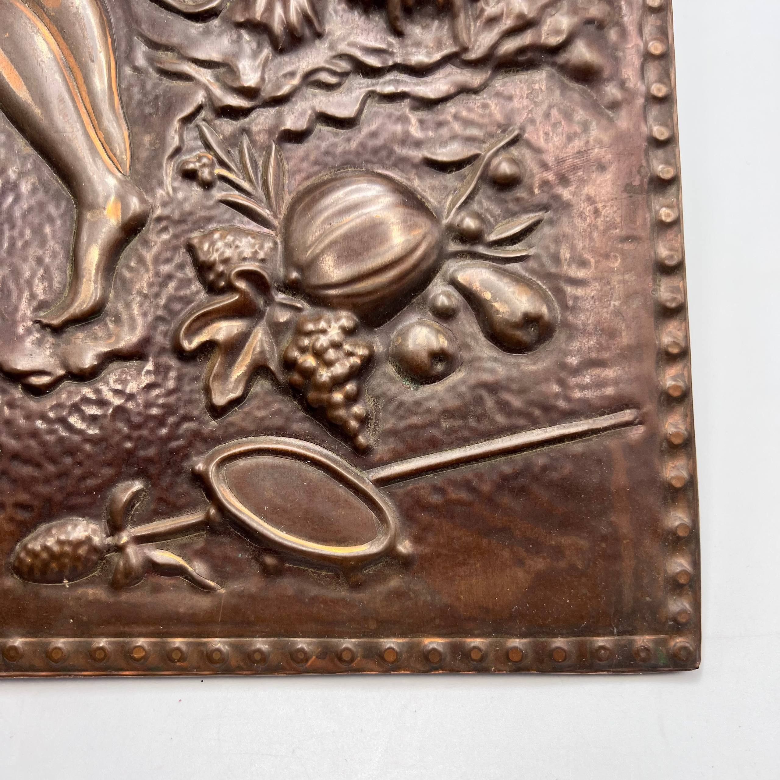 Vintage Copper Relief Wall Plaque Venus Harvest Scene