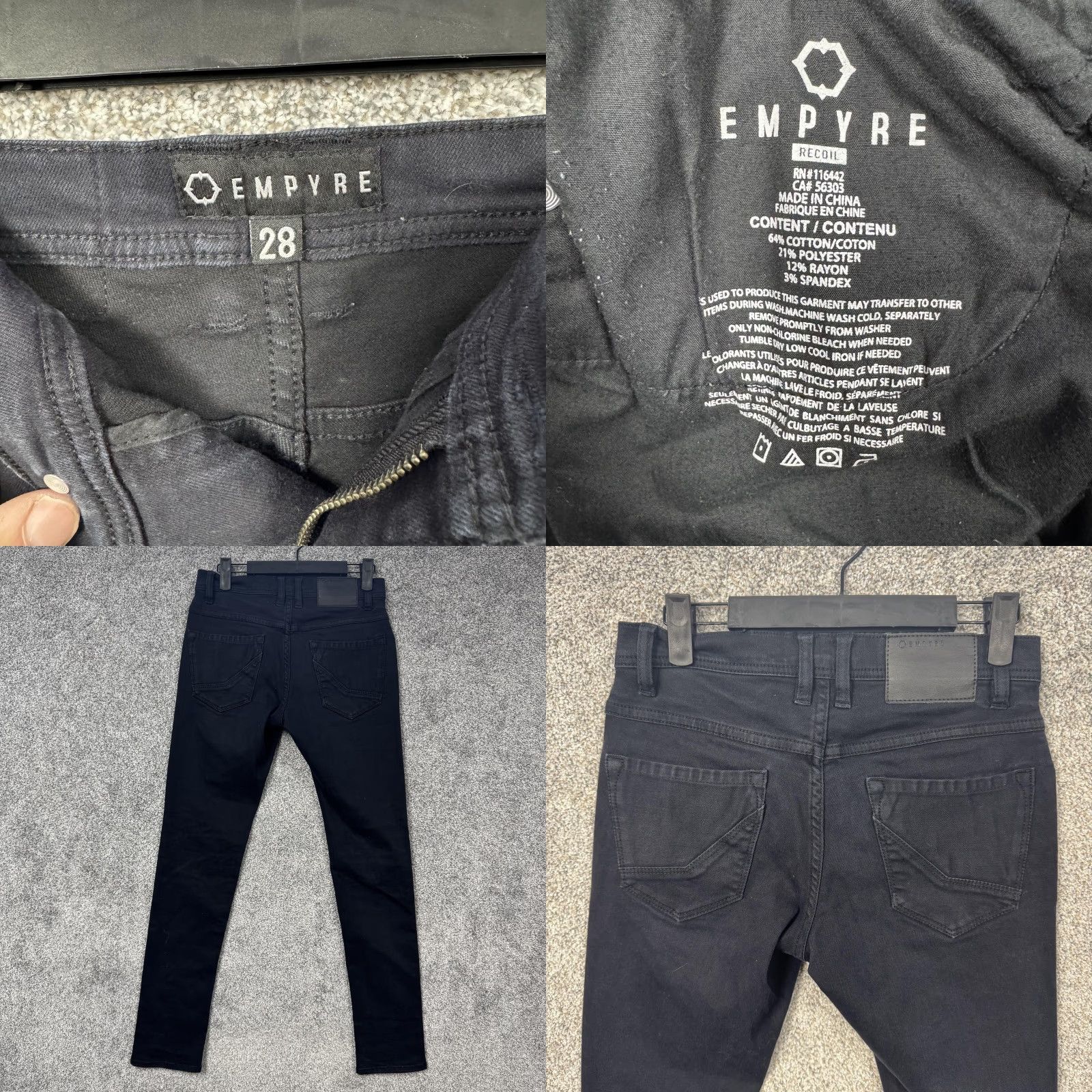 Empyre Empyre Recoil Jeans 28 Black Low Rise Skinny Stretch Dark Denim Sleek Streetwea Size 28" / US 6 / IT 42 - 8 Thumbnail