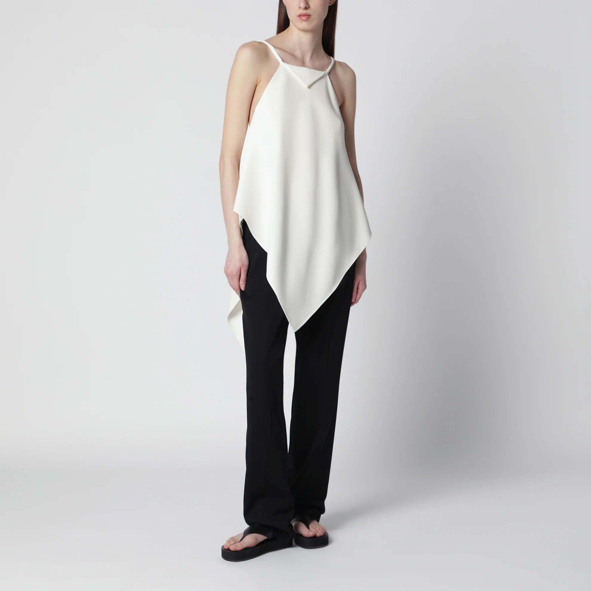 Balenciaga o1d2blof0426 Scarf-Inspired Wool And Silk Crepe Top In Ivory Size XS / US 0-2 / IT 36-38 - 2 Thumbnail