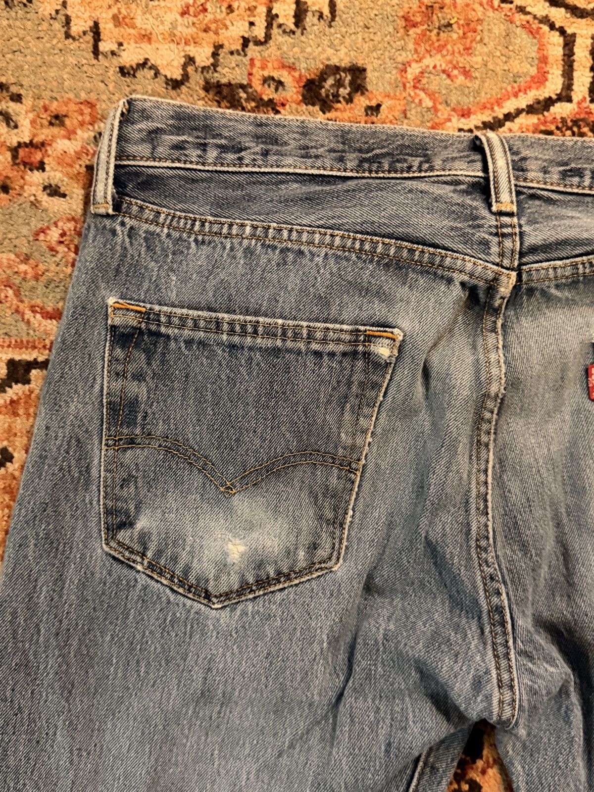Levi's Levi's 501 Button Fly Jeans Distressed Thrashed Light Wash Size US 31 - 8 Thumbnail