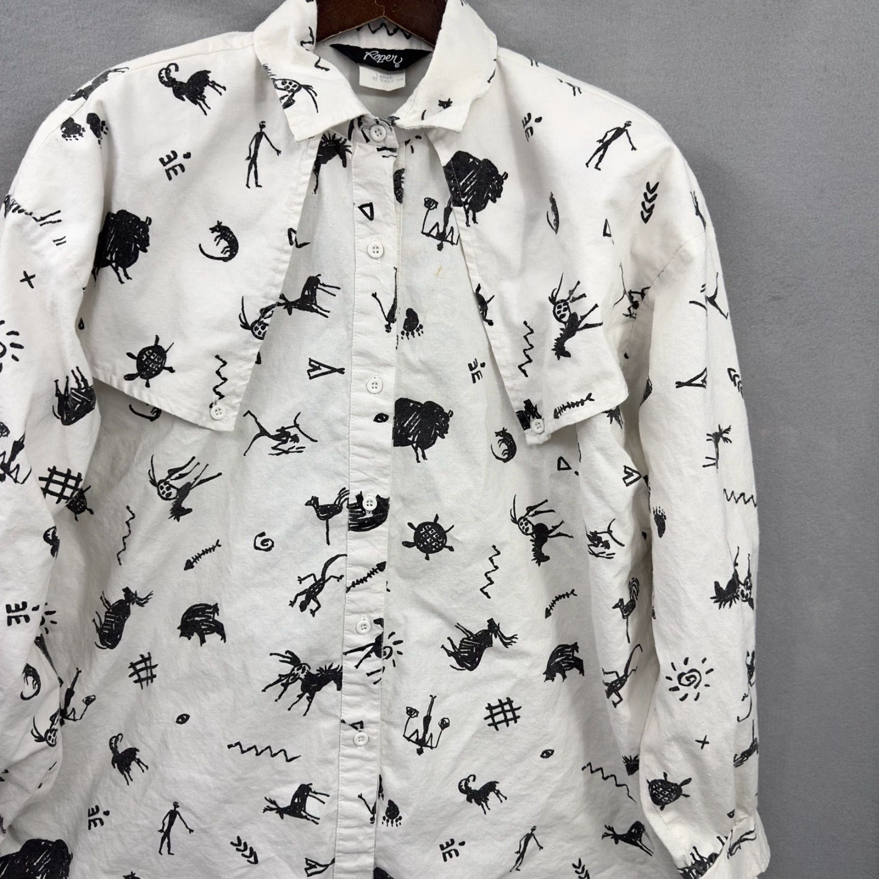 Roper VINTAGE Roper Western Shirt Womens M/L Ivory Graphic Yoke Flap Cowgirl Read Size M / US 6-8 / IT 42-44 - 3 Thumbnail