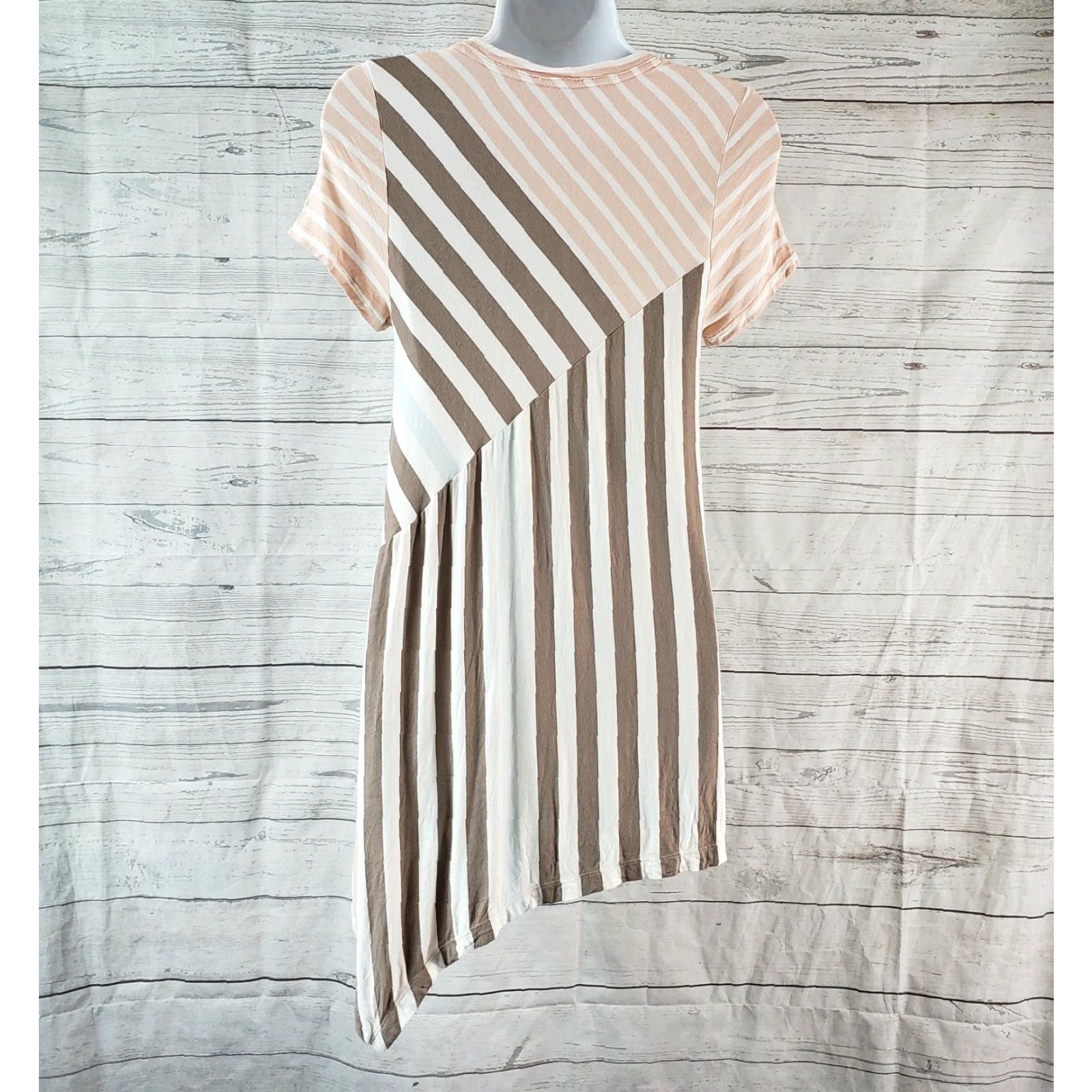 Pinko Little Yellow Button Womens Top Sz Small Pink Brown Striped Asymmetrical Hem Shirt Womens Small Pink Brown Striped Hem Size S / US 4 / IT 40 - 4 Thumbnail
