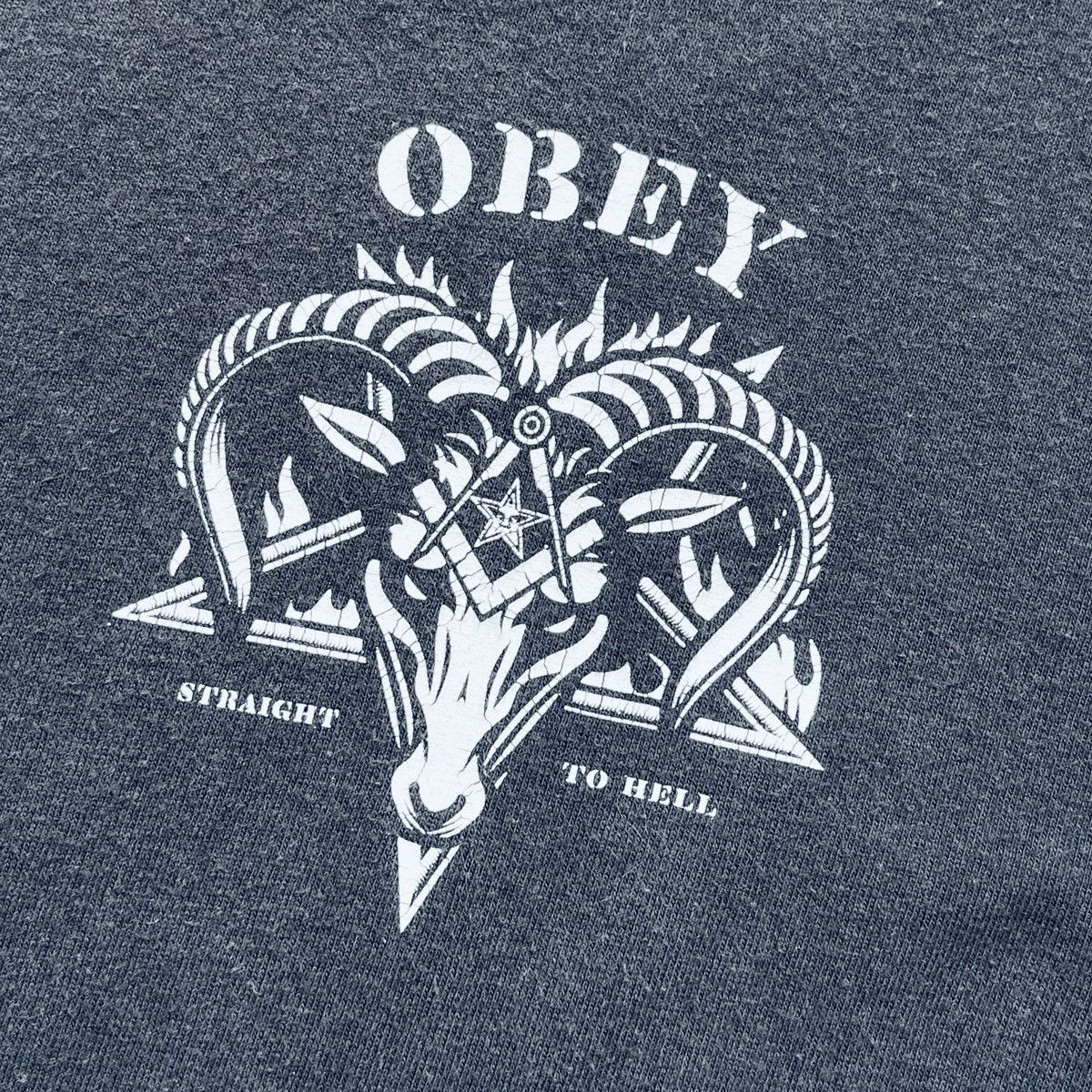 Obey Faded Vintage Y2K Obey Goat Head Straight To Hell TShirt Size US XL / EU 56 / 4 - 13 Thumbnail