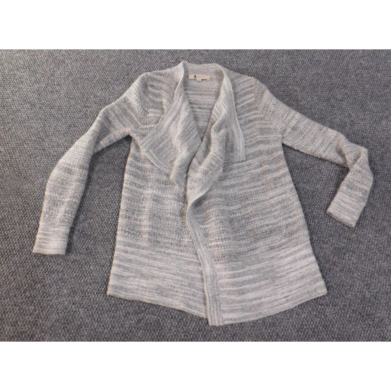 Loft LOFT Cardigan Sweater Small Gray Open-Knit Acrylic Polyester Womens Crew Neck Long Sleeve Stretch Casual Modern Designer Size S / US 4 / IT 40 - 2 Thumbnail