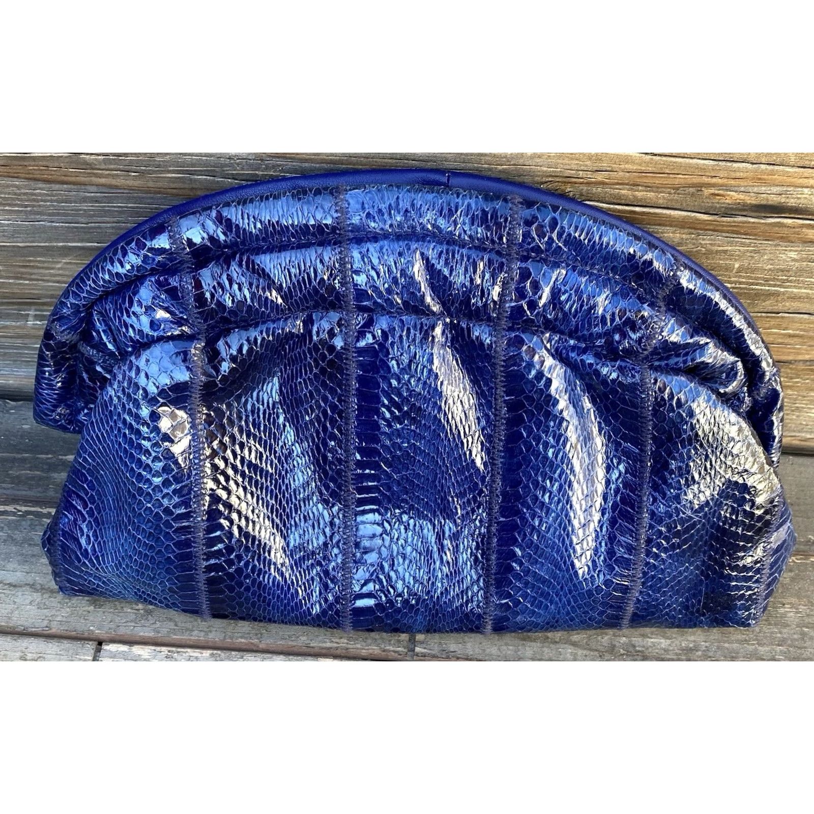 Vintage VINTAGE Morgan Taylor Leather Snakeskin Handbag Blue Purse Bag Womens Shoulder Bag 1980s Glitter Size ONE SIZE - 7 Thumbnail