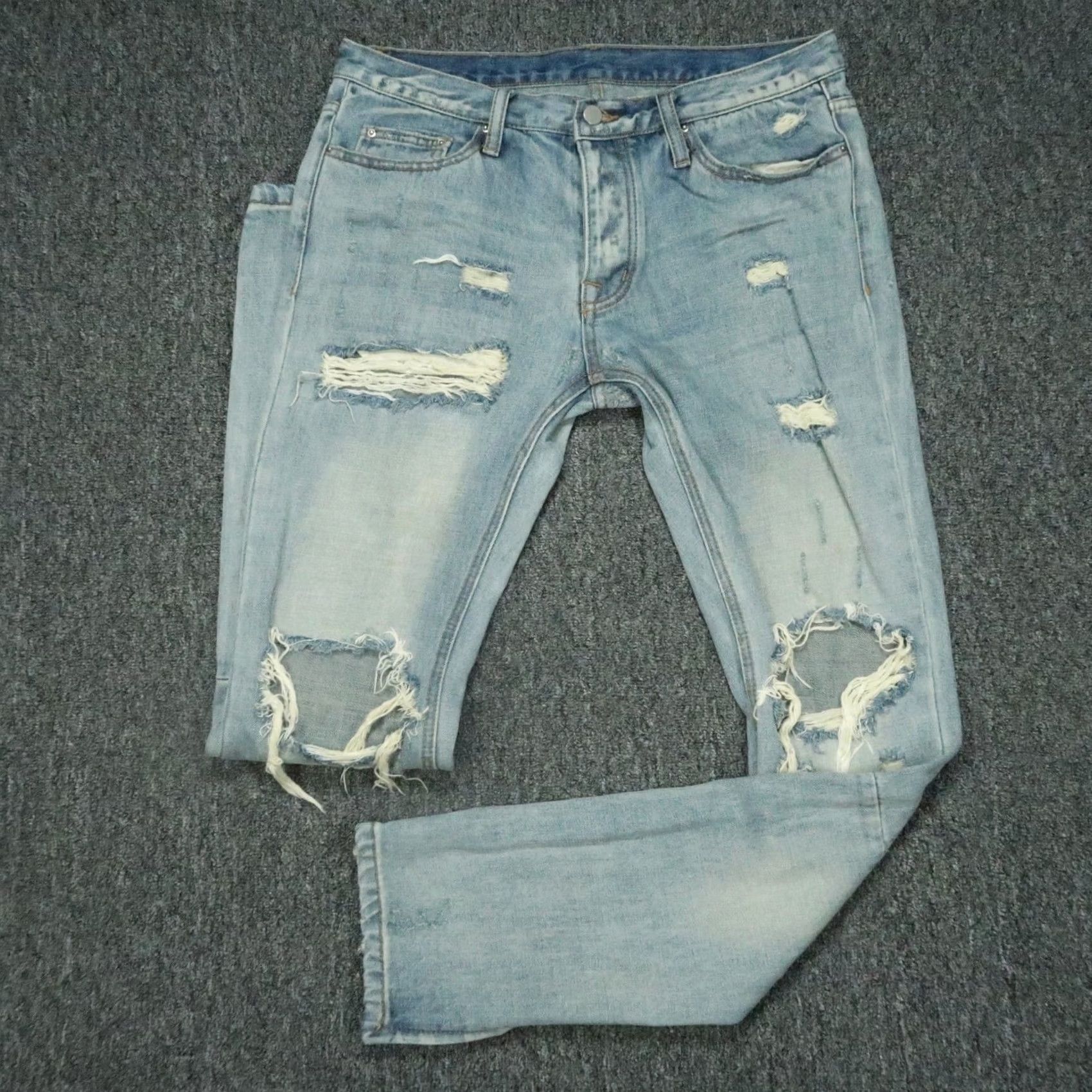 MNML mnml Jeans Mens 33x34 Blue Distressed Ripped Button Fly Ankle Zip Denim Jeans Slim 34 Inseam Mens Boys? Size US 33 - 2 Thumbnail