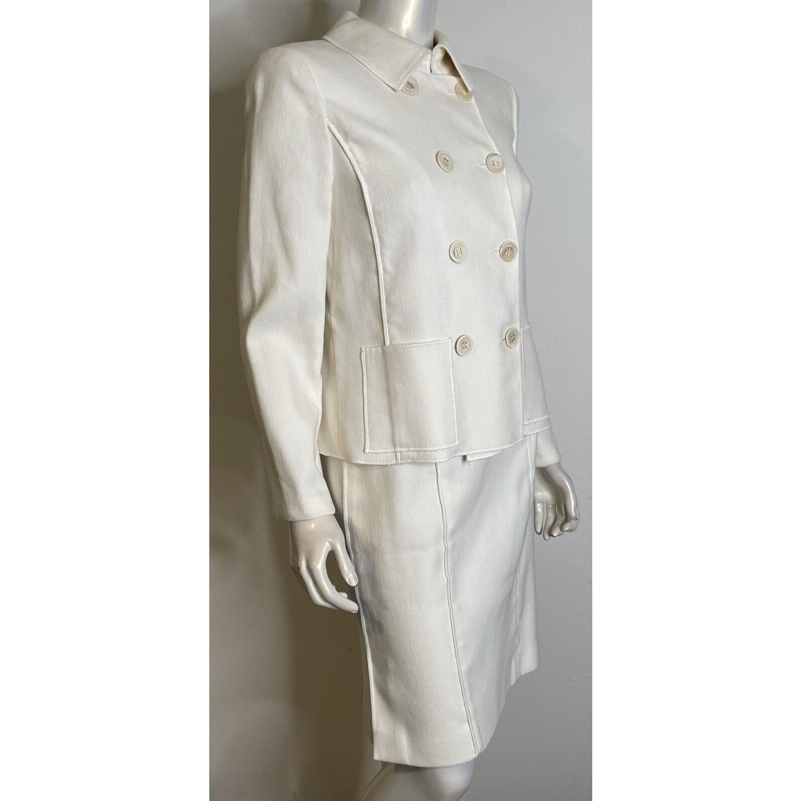 Oscar De La Renta Oscar de la Renta Ivory Woven Cotton Skirt Suit 8 Italy Size M / US 6-8 / IT 42-44 - 6 Thumbnail