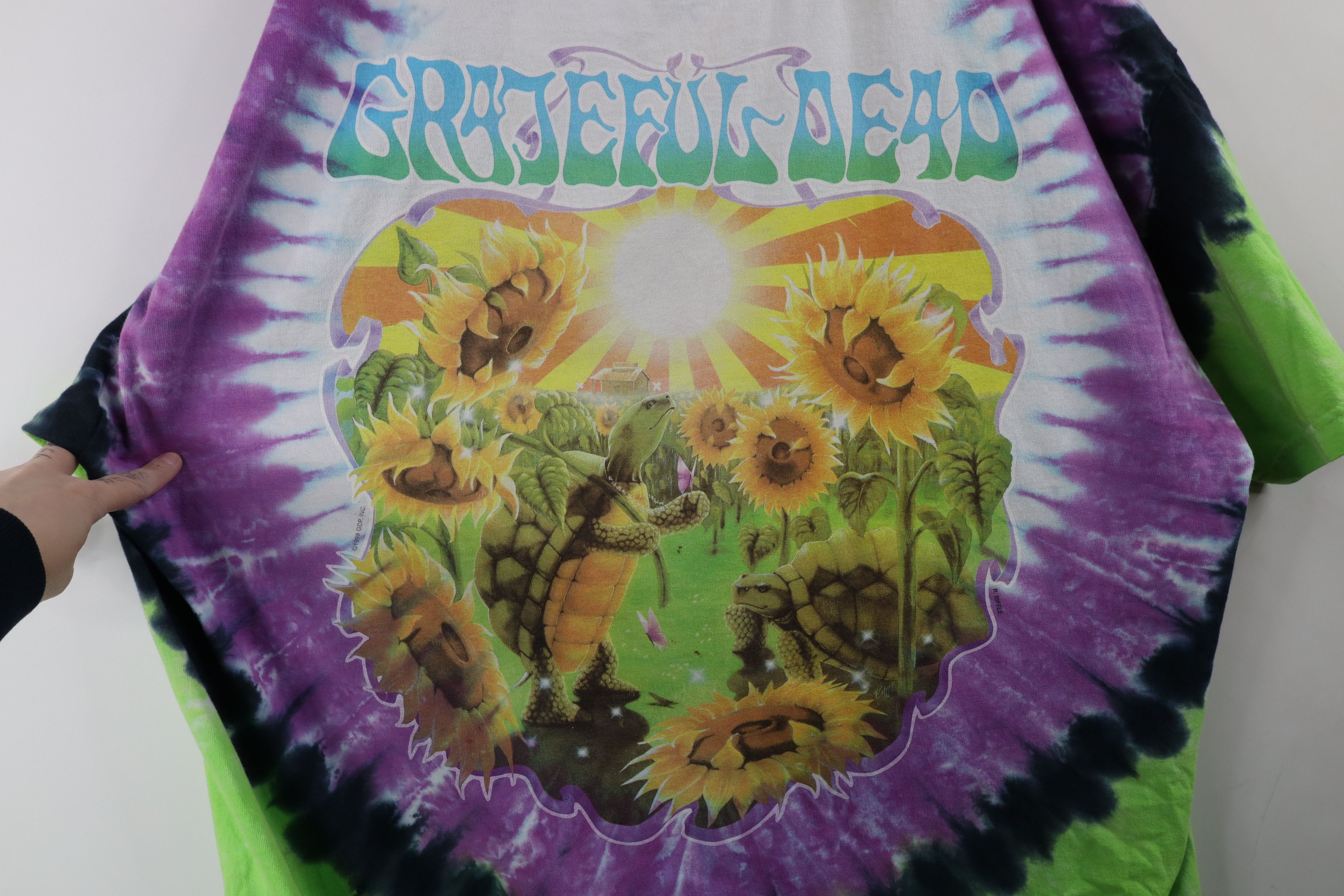 Vintage Vintage 90s Rainbow Dye Turtle Grateful Dead Band T-Shirt Size US XXL / EU 58 / 5 - 4 Thumbnail