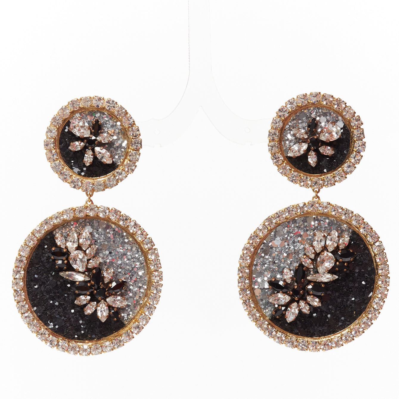 Other SHOUROUK black silver ombre crystal sand gold metal clip on earrings Pair Size ONE SIZE - 1 Thumbnail