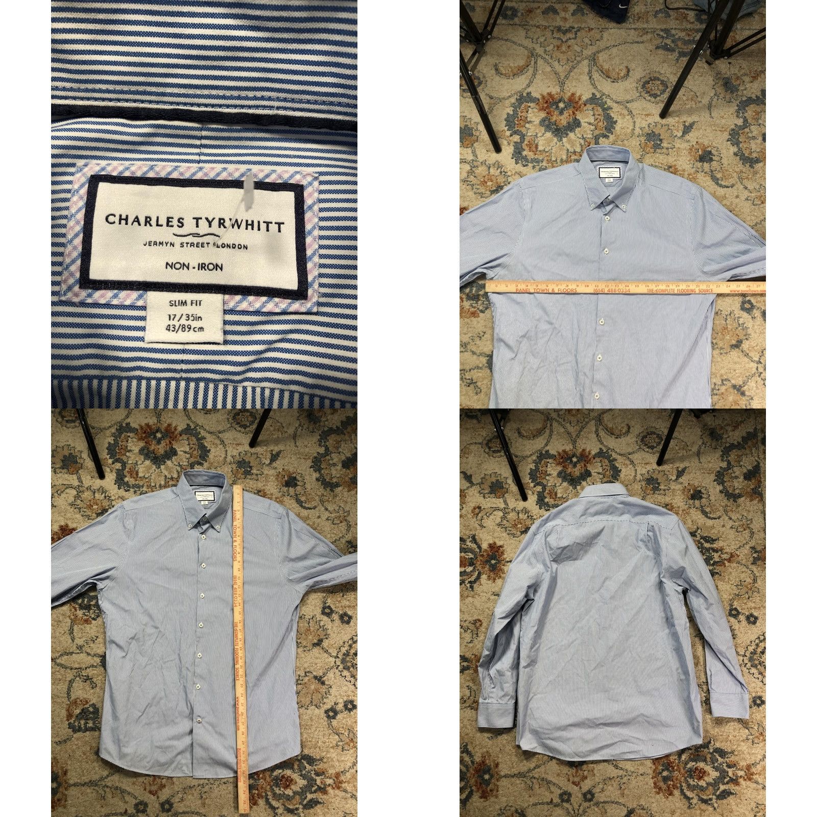 Charles Tyrwhitt Charles Tyrwhitt Dress Shirt Mens 17 34/35 Slim Non-Iron Blue Stripe Shirt Size 46R - 8 Thumbnail