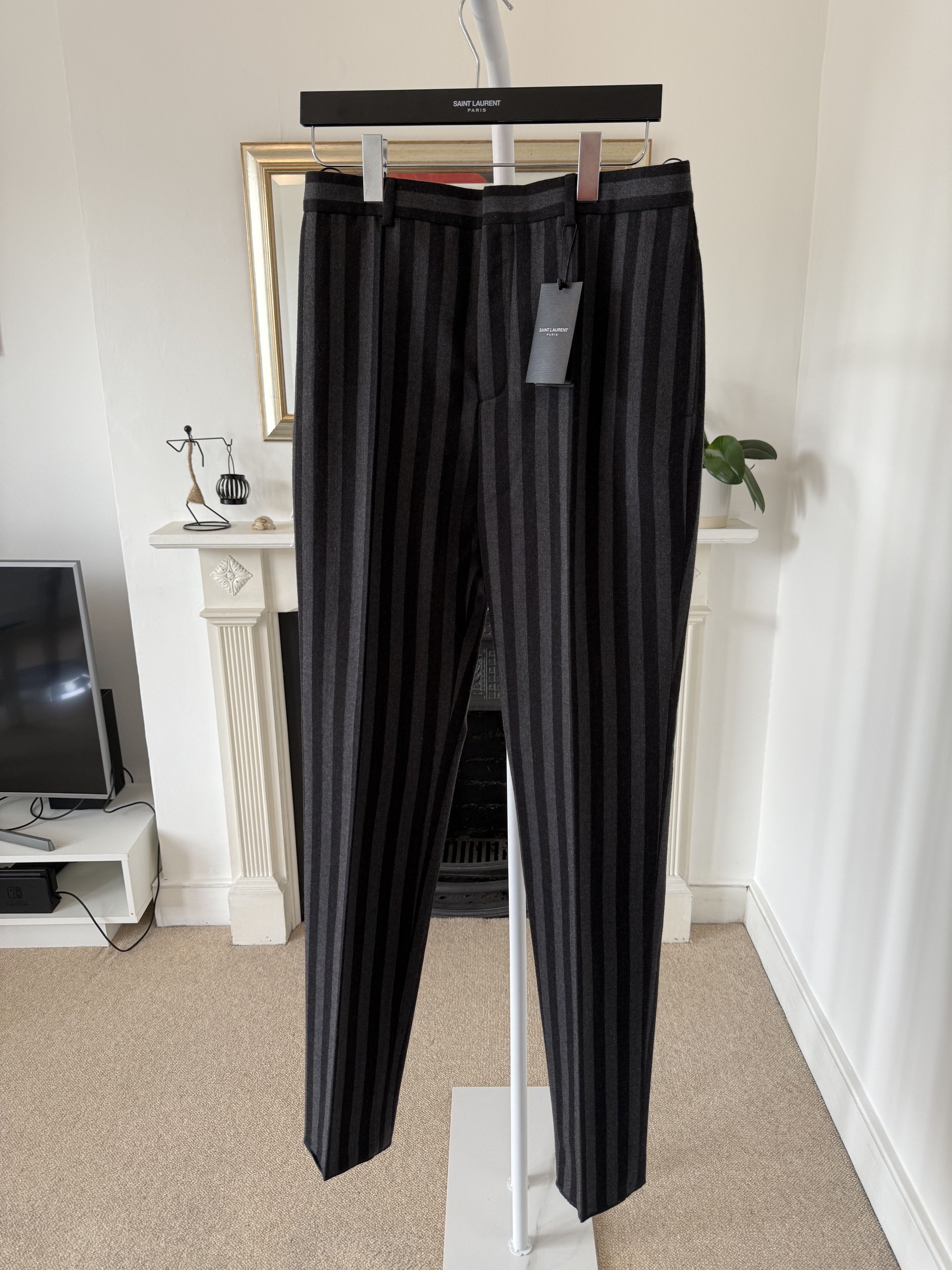Saint Laurent Paris FW23 Saint Laurent Wool Trousers in Striped Black/Gray Size US 32 / EU 48 - 2 Thumbnail