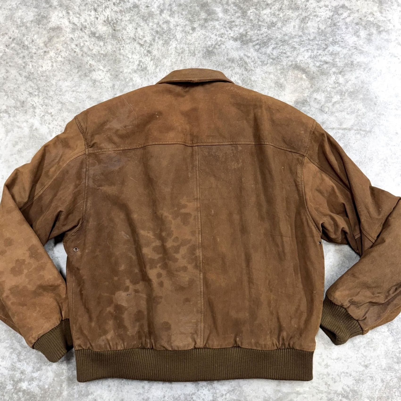 Vintage Clout Leather Bomber Jacket Mens Large Brown World Map Lining Front Zip Pockets Insulated Casual Workwear Size US L / EU 52-54 / 3 - 5 Thumbnail