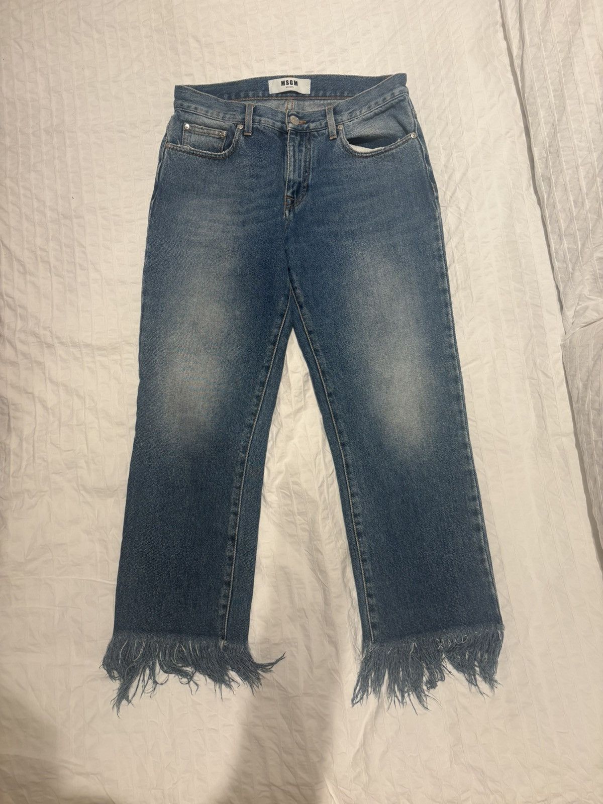 MSGM MSGM Frayed Hem Cropped Wide-Leg Jeans; Size 40; Medium Wash Size 27" / US 4 / IT 40 - 1 Thumbnail