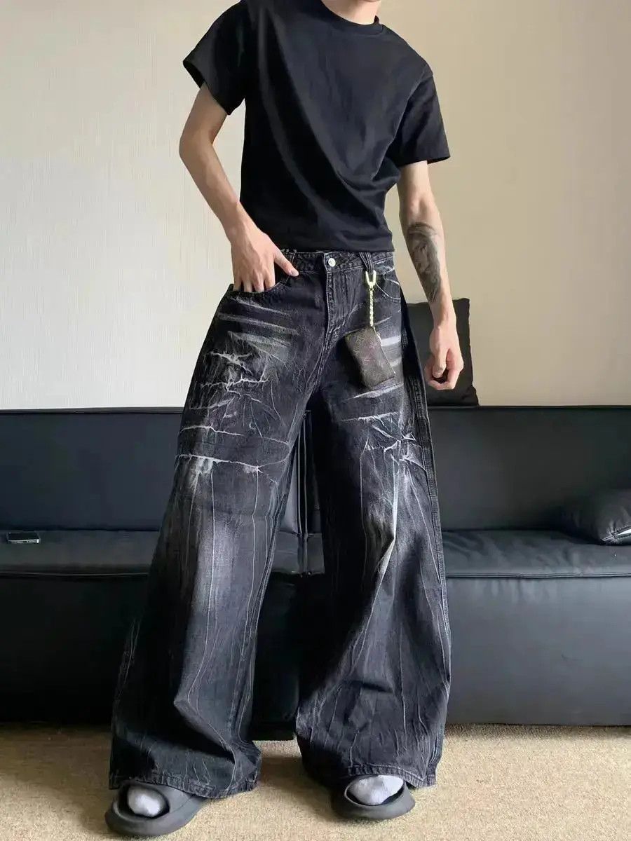 Japanese Brand Vintage washed and distressed lightning stripe baggy jeans Size US 32 / EU 48 - 4 Thumbnail