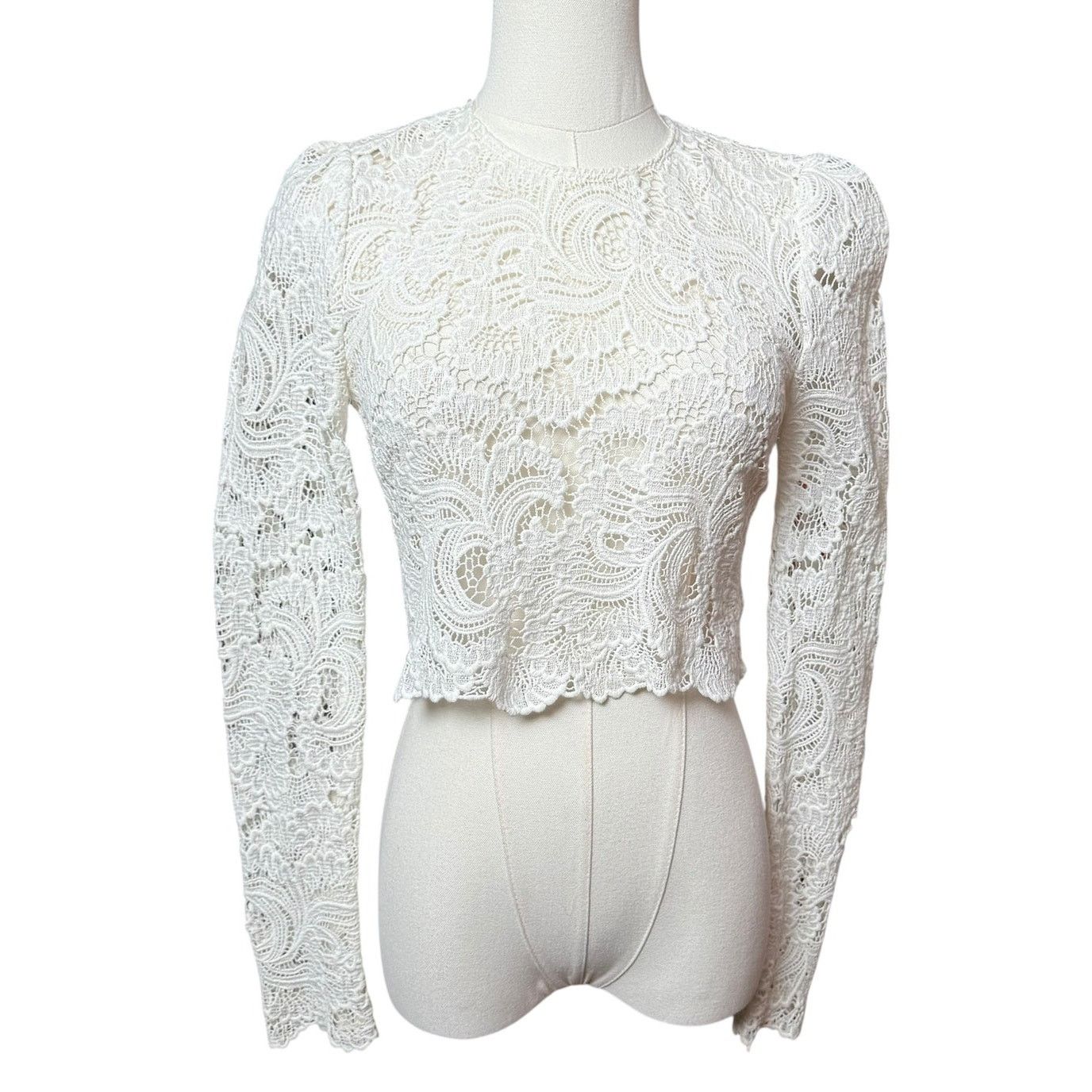 A.L.C. A.L.C. Talia Lace Cropped Top 0 Long Sleeves Buttoned Cuffs Size XS / US 0-2 / IT 36-38 - 10 Thumbnail