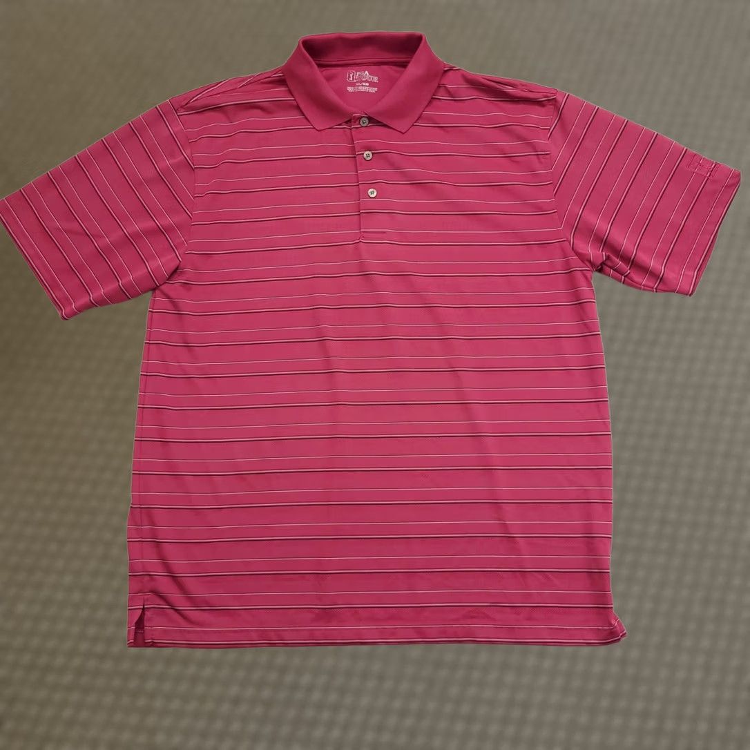 PGA Tour PGA TOUR Mens XL Pink Striped Short Sleeve 1/4 Button Golf Polo Shirt Size US XL / EU 56 / 4 - 1 Thumbnail