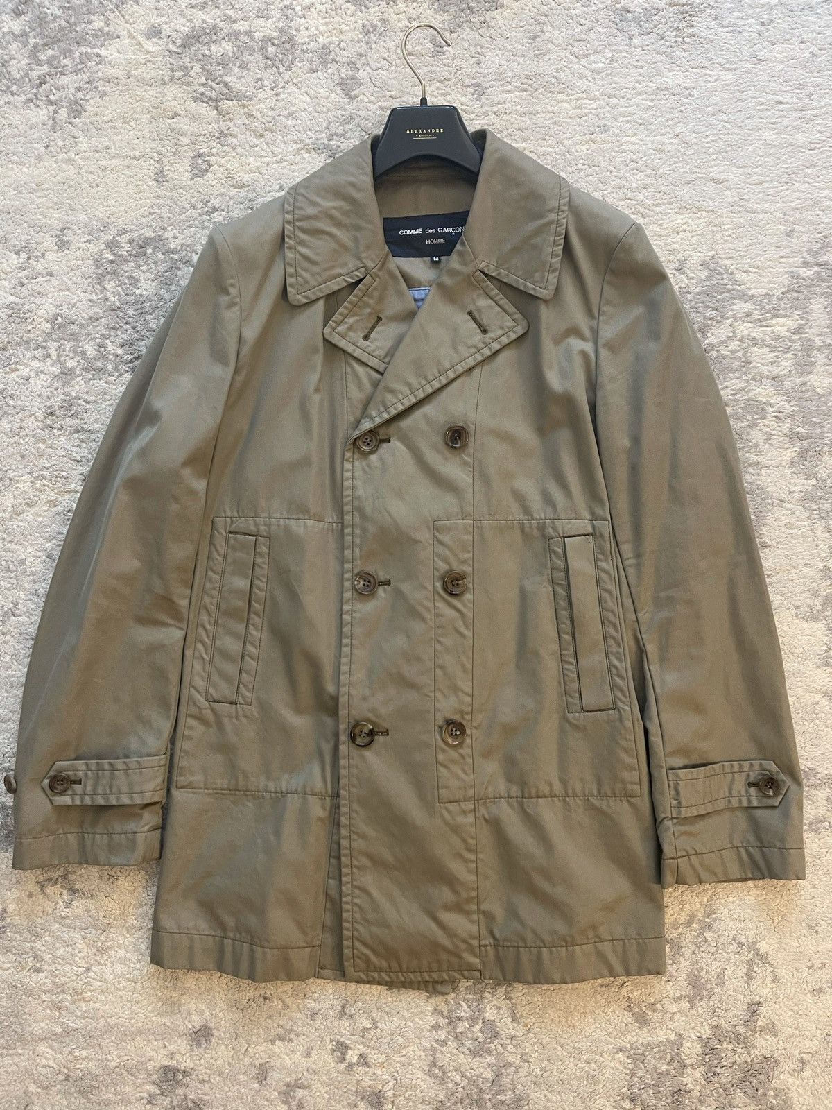 image of Ad2008 Comme Des Garcons Homme Double-Breasted Light Jacket in Green, Men's (Size Medium)