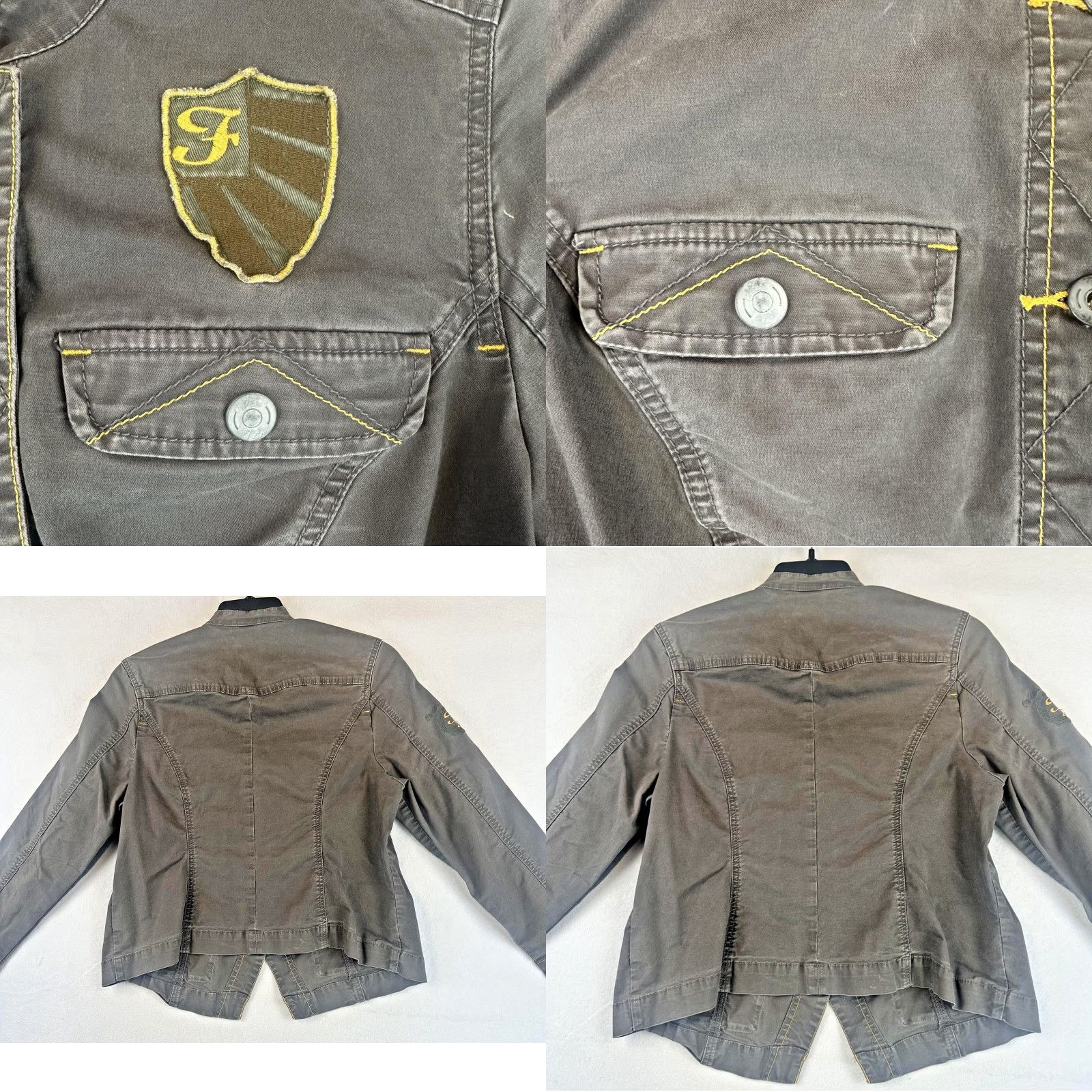 Fubu FUBU Jacket Womens 2XL Military Dark Shadow Embroidered Button Pockets Logo Casual Winter Spring Fall Gray Size XXL / US 16-18 / IT 52-54 - 8 Thumbnail