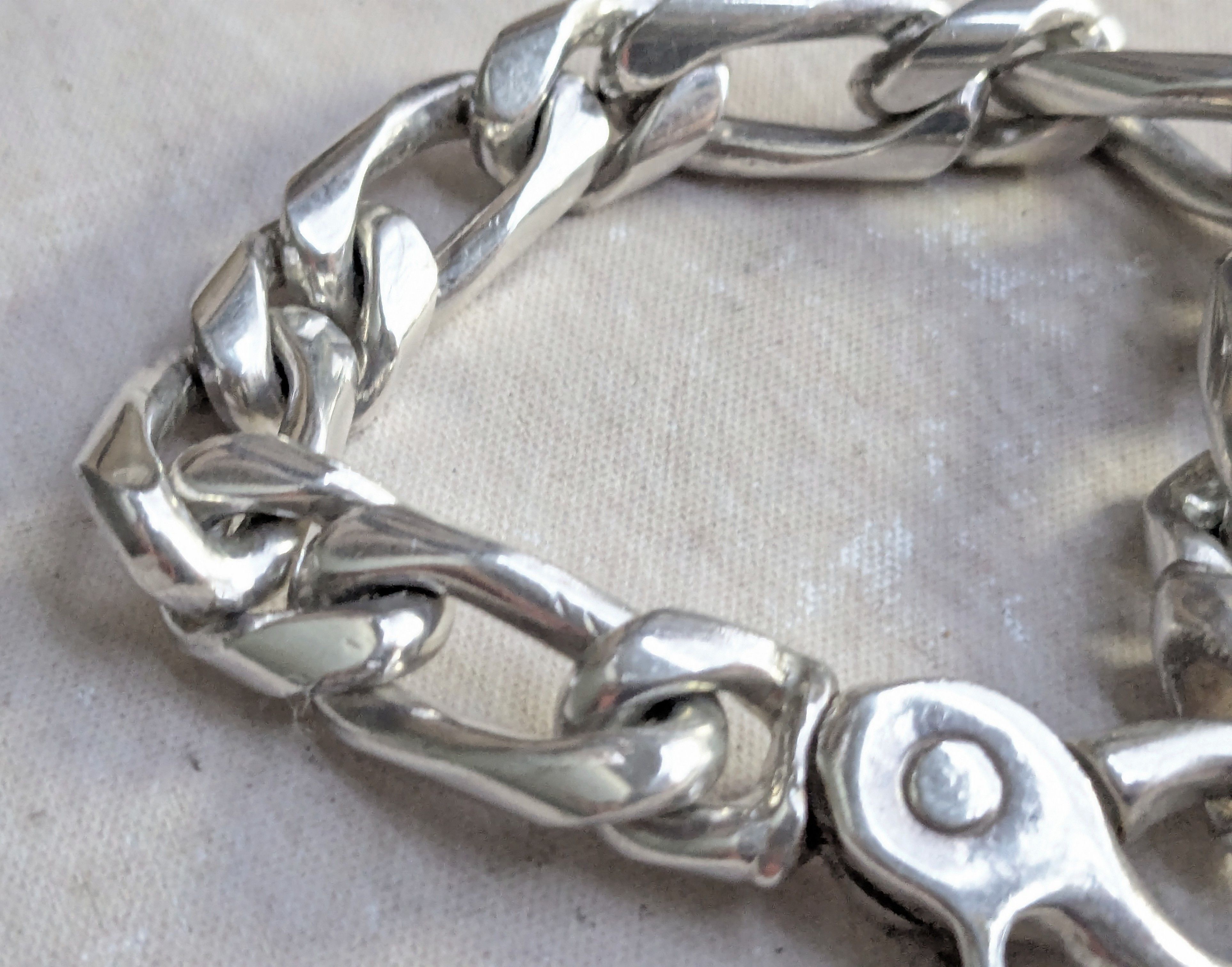 Jewelry Vintage Sterling Silver Figaro Bracelet 7" Biker Size ONE SIZE - 6 Thumbnail