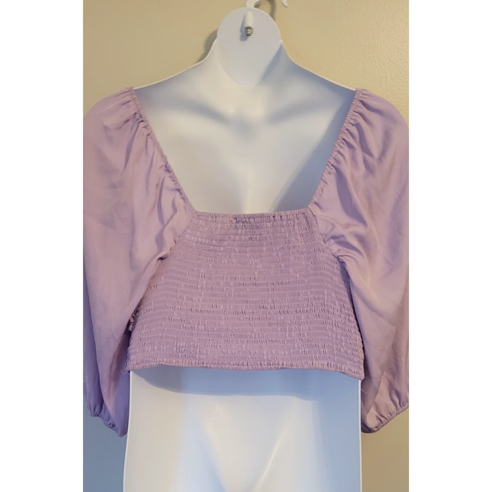 Forever 21 Forever 21 Plus Lavender Crop Peasant Top Blouse 1X Purple Square Neck Long Sleeve Cropped Boho Adjustable Party/Cocktail Casual Womens Size XL / US 12-14 / IT 48-50 - 3 Thumbnail